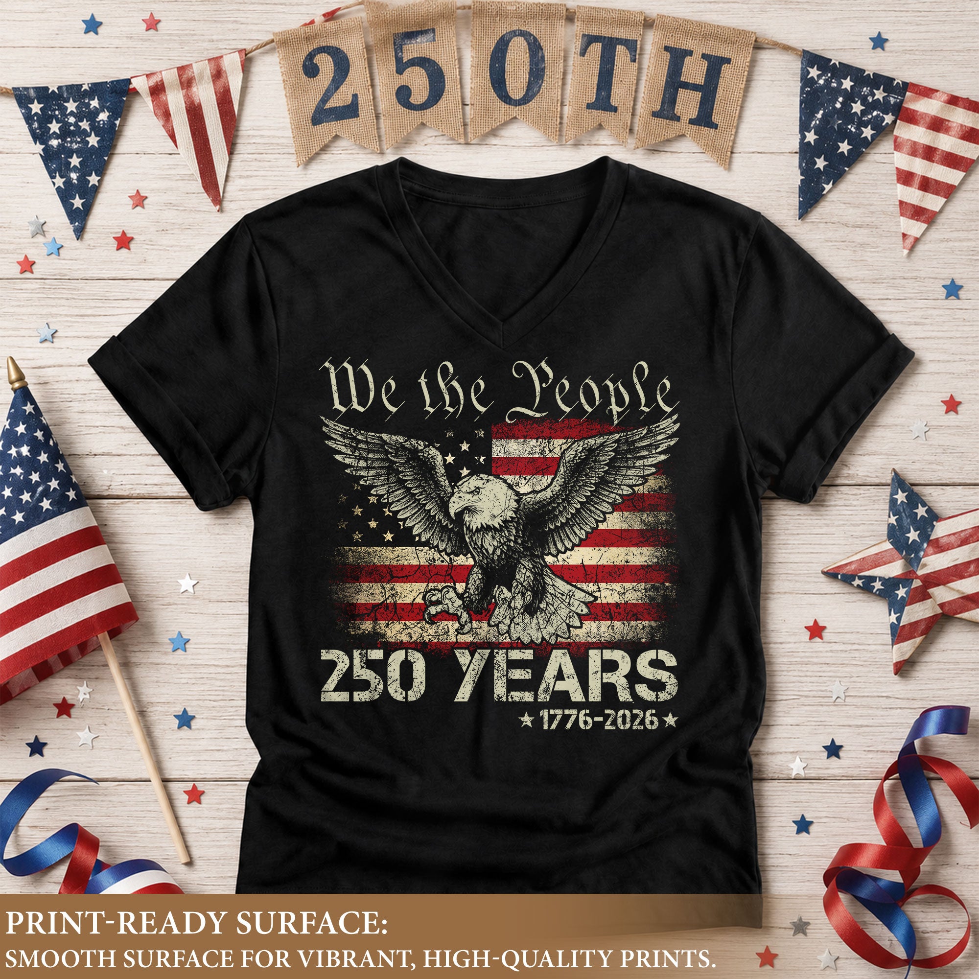 Patriotic We The People Eagle V-Neck T-Shirt Women 1776-2026 Historical Graphic Top - Rust Field Wear