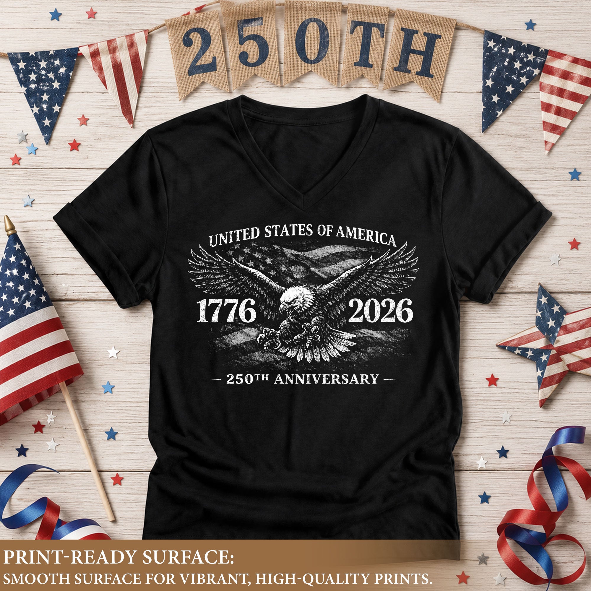 Patriotic V-Neck T-Shirt Women Eagle 1776-2026 Graphic United States History Casual Tee