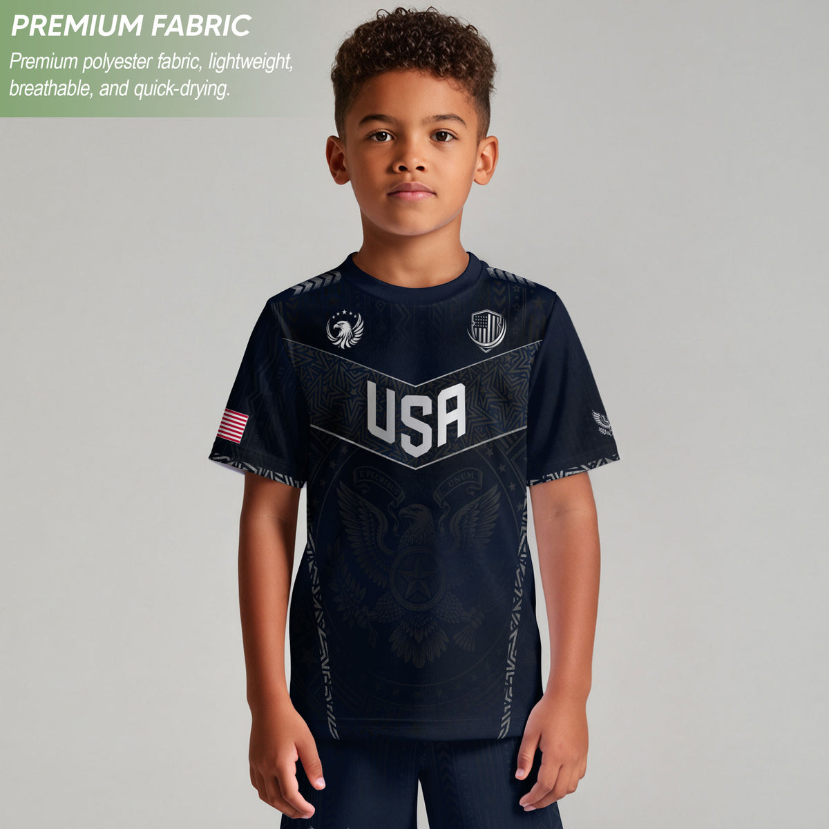 Kids' Blue USA Soccer Jersey Patriotic Eagle Graphic Print Breathable Fan Shirt - Rust Field Wear