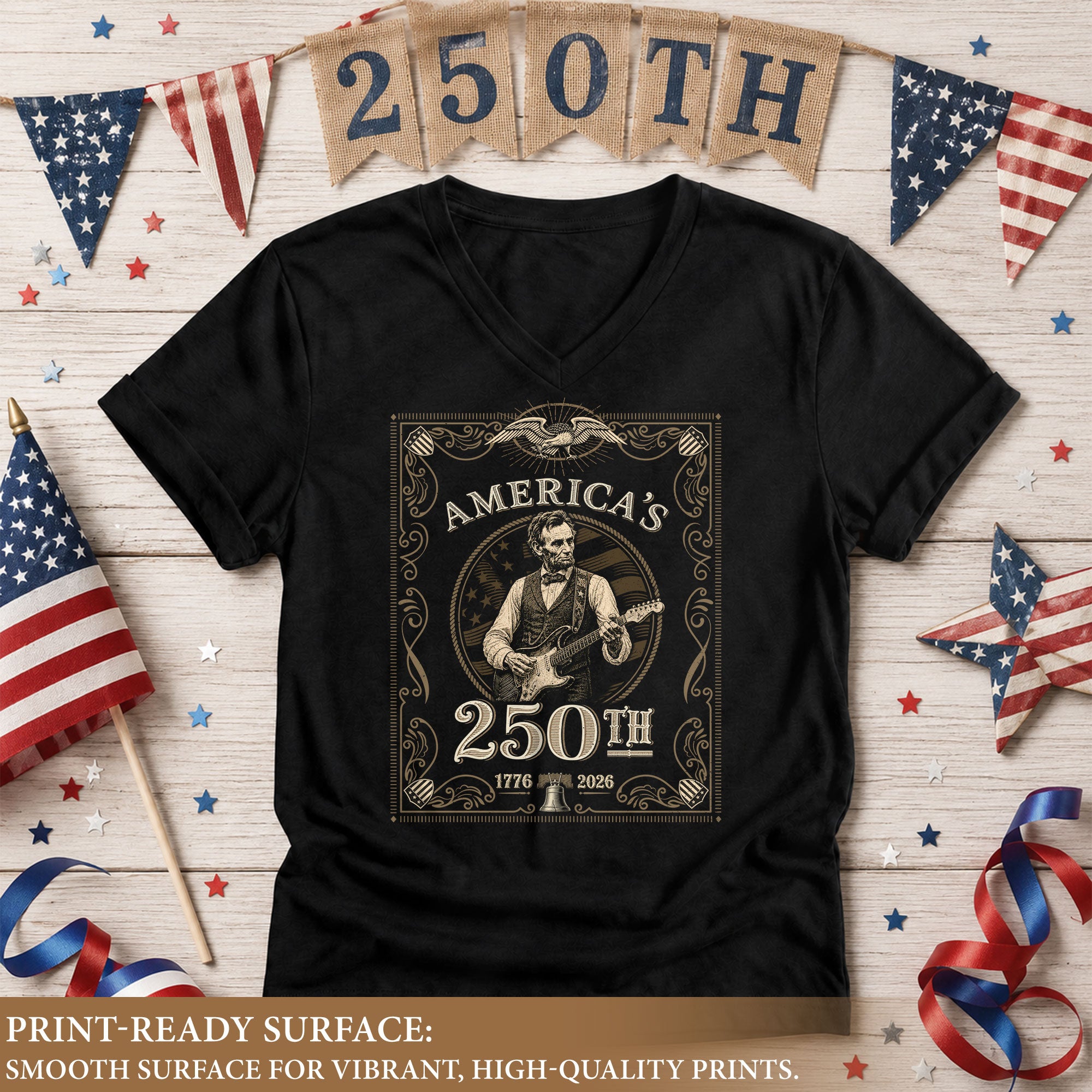 Vintage Lincoln V-Neck Shirt Patriotic 1776-2026 America 250th Anniversary Tee