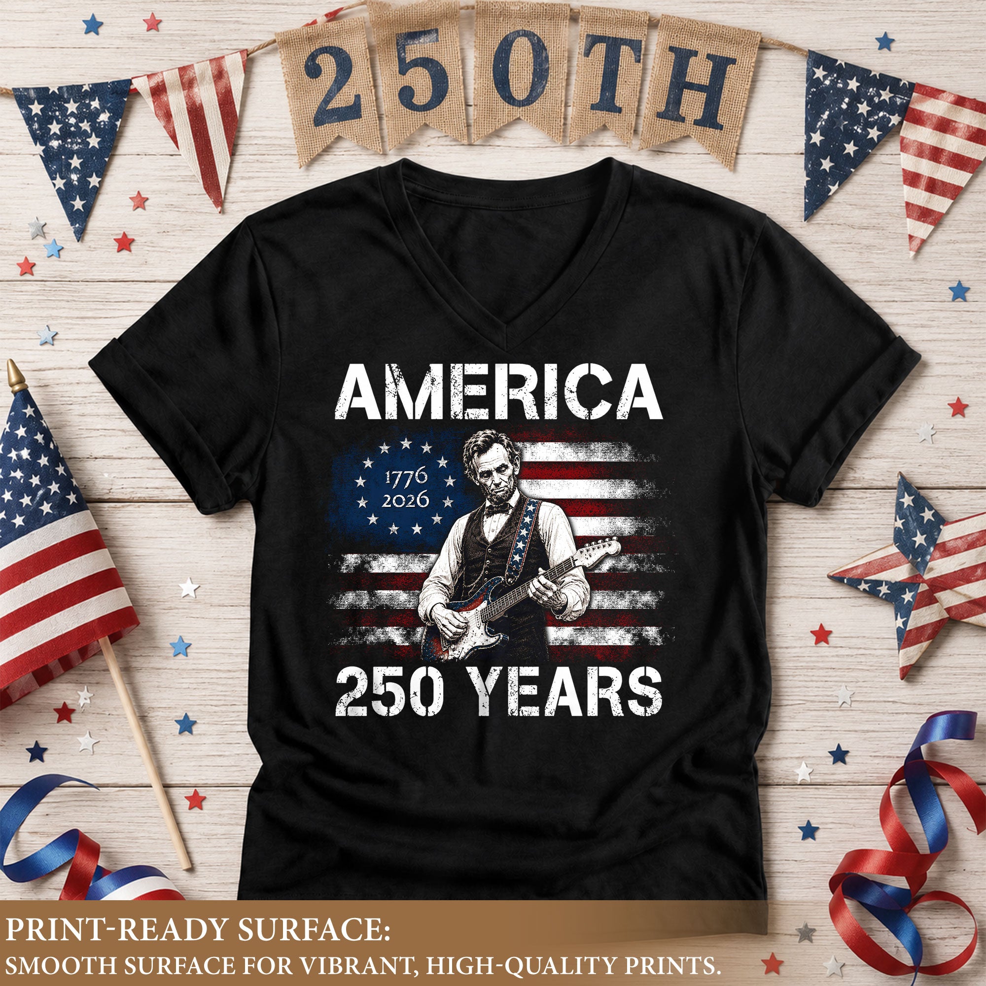 Rock Lincoln V Neck T-Shirt Patriotic 1776-2026 America 250 Years Women Graphic