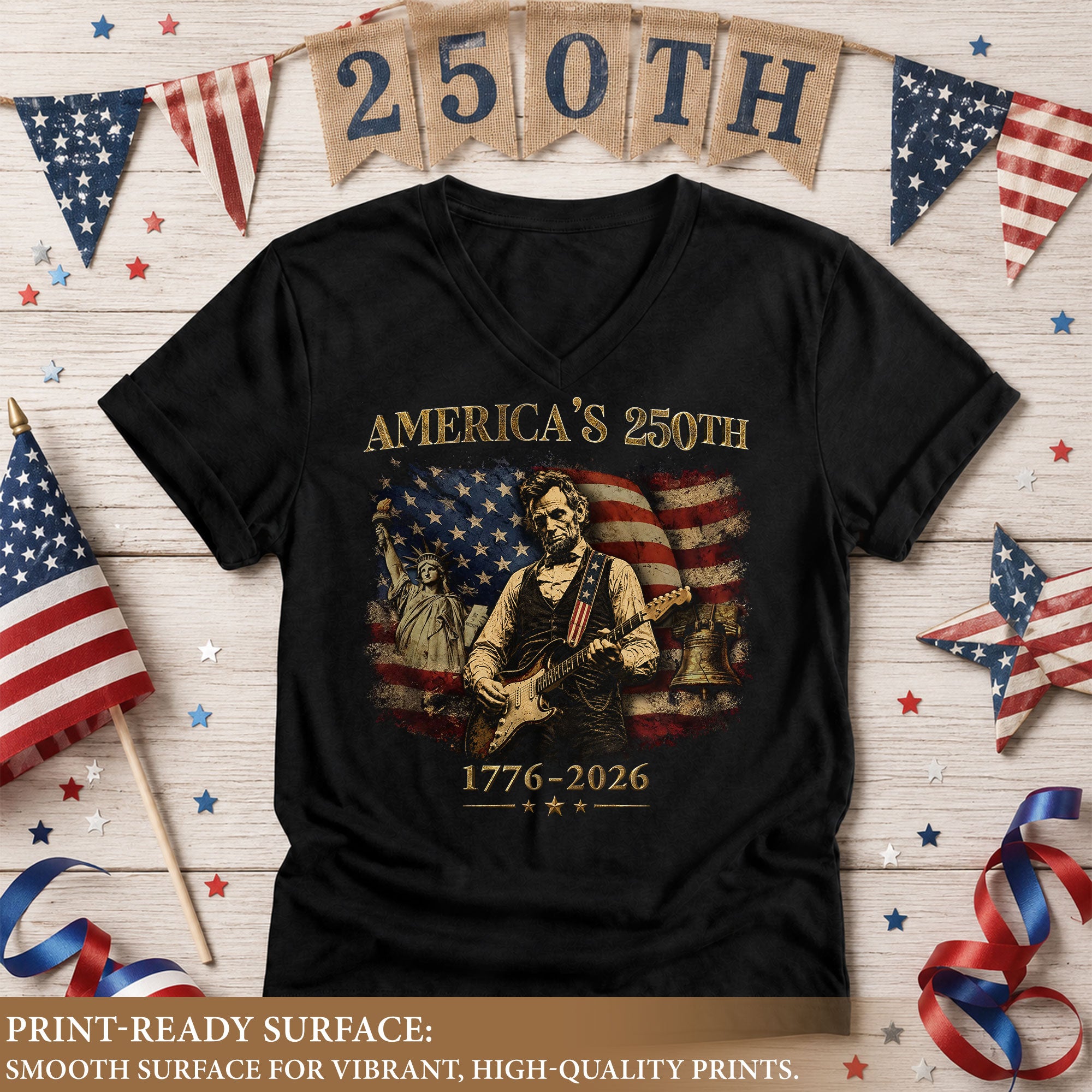 Statue of Liberty Lincoln V-Neck Shirt Vintage 1776-2026 America 250th Women Tee