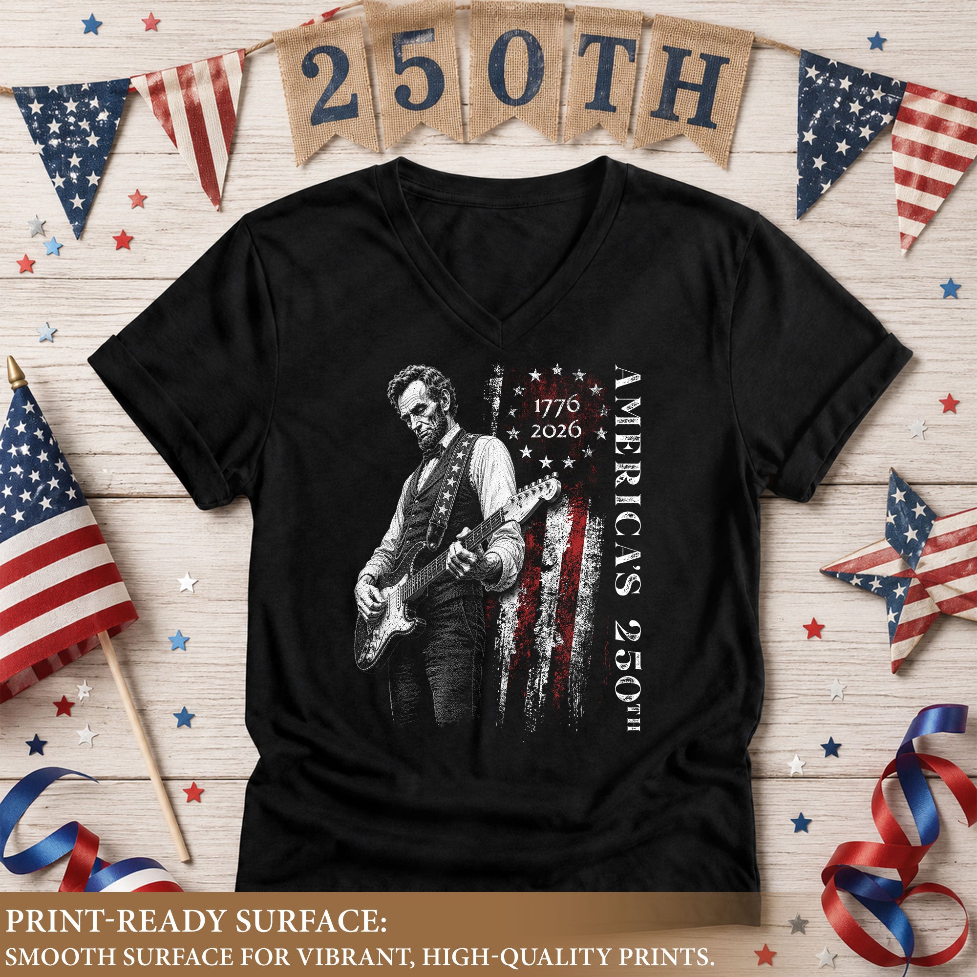 Patriotic Lincoln Flag V-Neck Shirt Vintage 1776-2026 America 250th Womens Tee