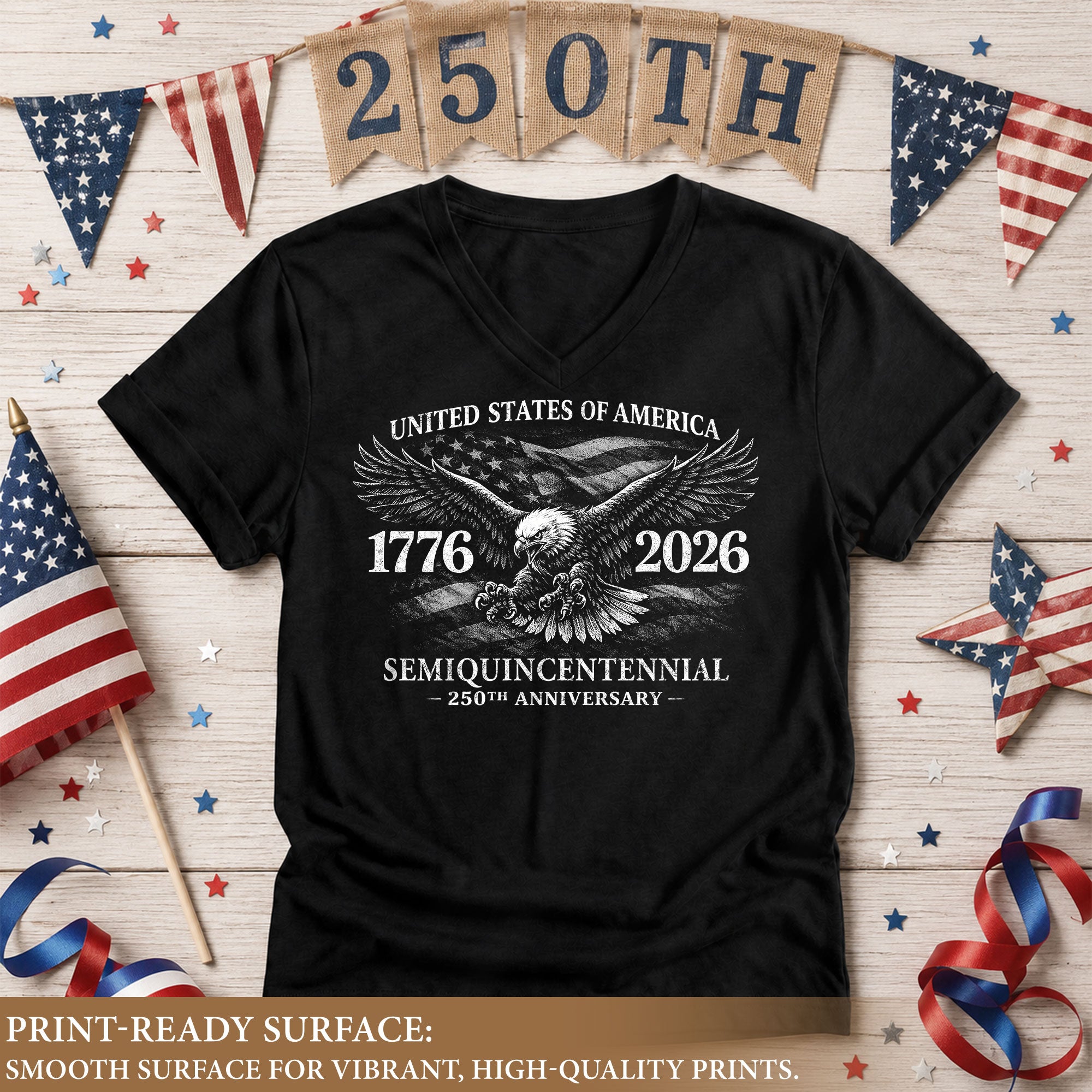 Patriotic V-Neck T-Shirt Women Eagle 1776-2026 Graphic United States History Casual Tee