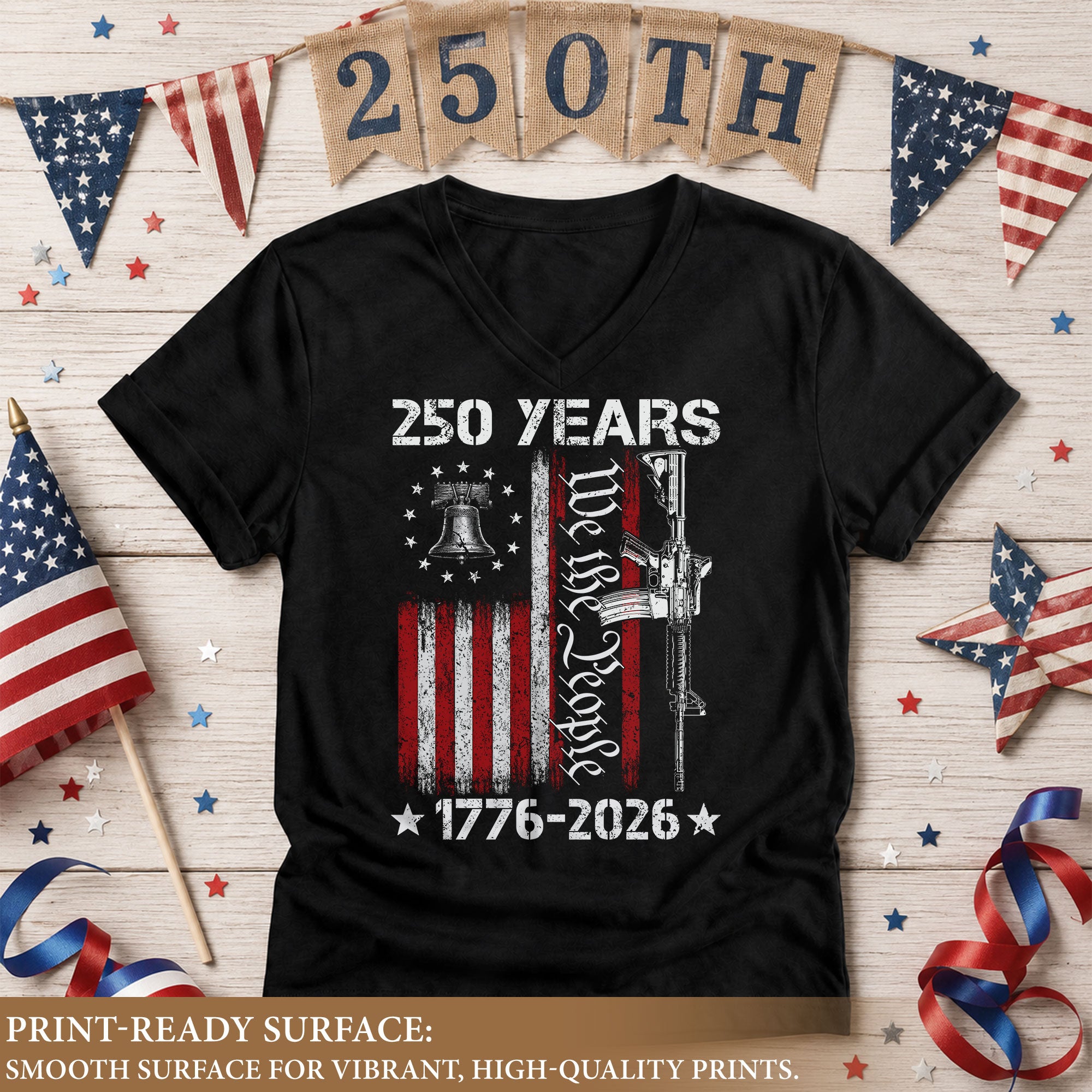 V-Neck T-Shirt Women Patriotic We The People 1776-2026 Liberty Bell Graphic Tee