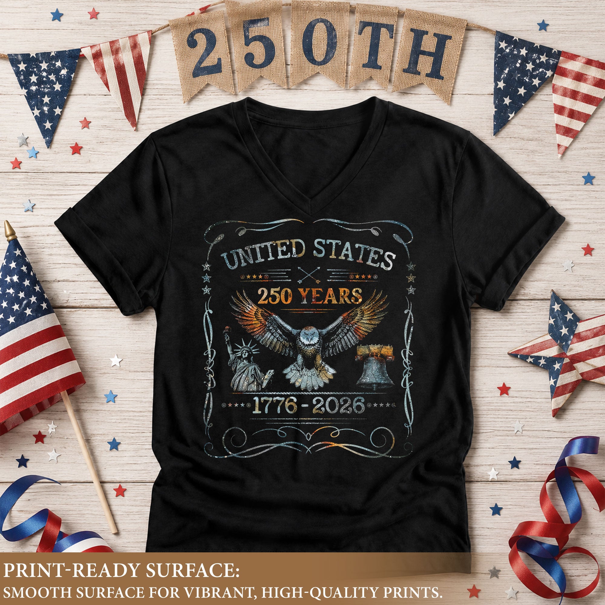 Patriotic V-Neck T-Shirt Women United States Eagle 1776-2026 Graphic Design Tee