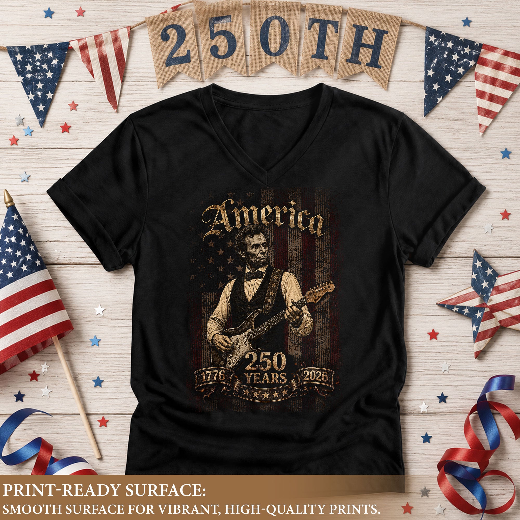Patriotic Lincoln V-Neck Shirt Vintage 1776-2026 250 Years Freedom Womens Graphic Tee