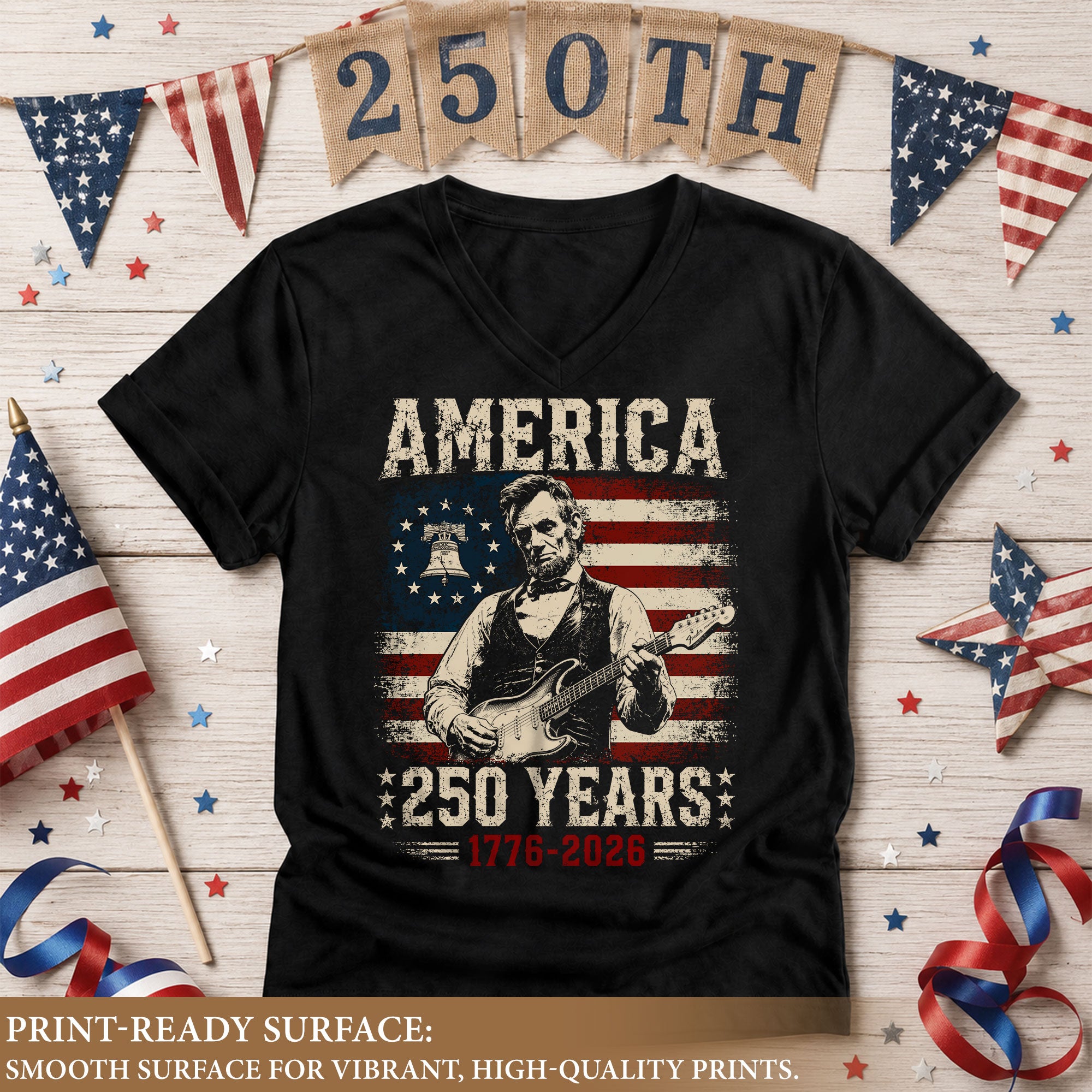 Liberty Bell Lincoln V-Neck Shirt Vintage 1776-2026 250 Years Patriotic Women Tee