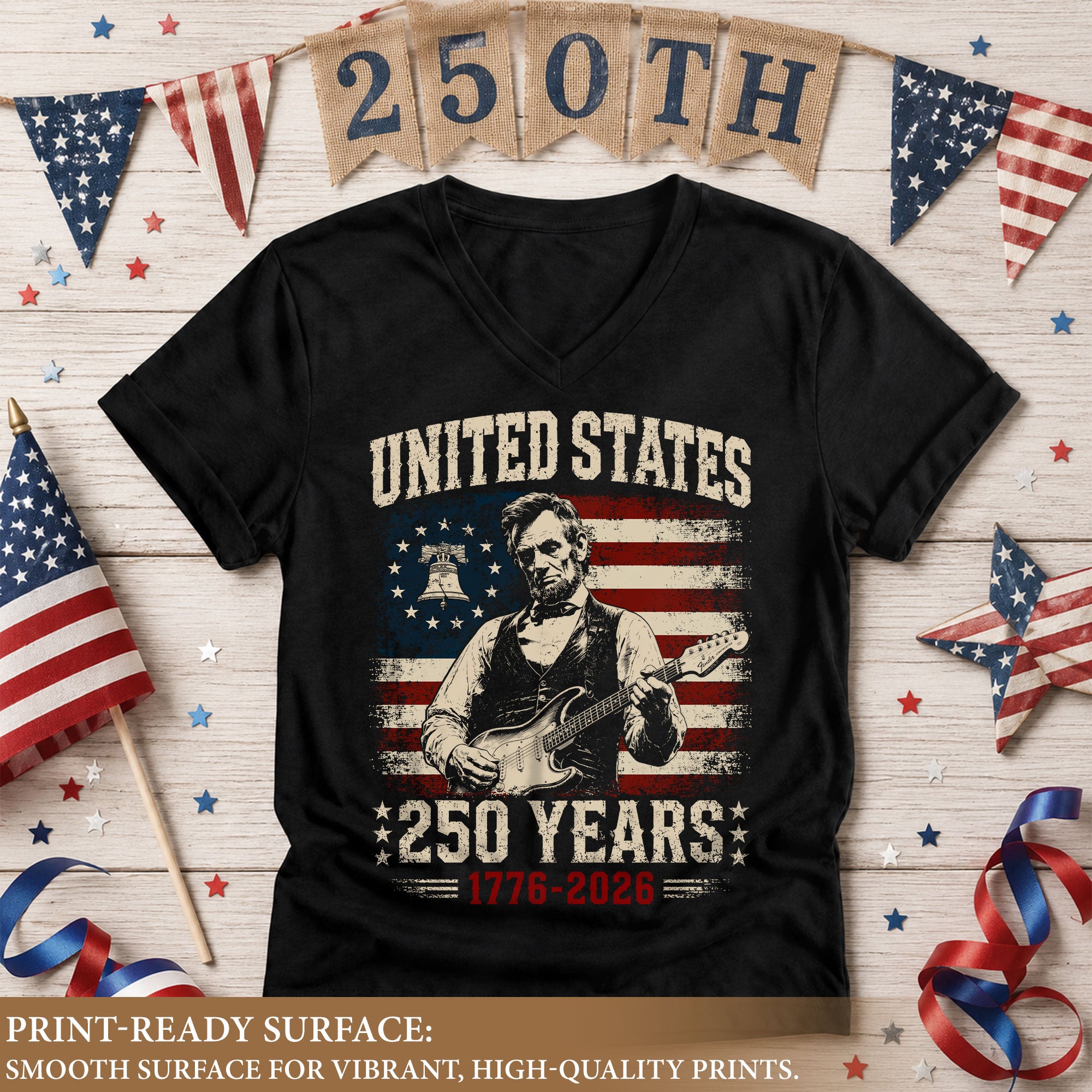 Liberty Bell Lincoln V-Neck Shirt Vintage 1776-2026 250 Years Patriotic Women Tee