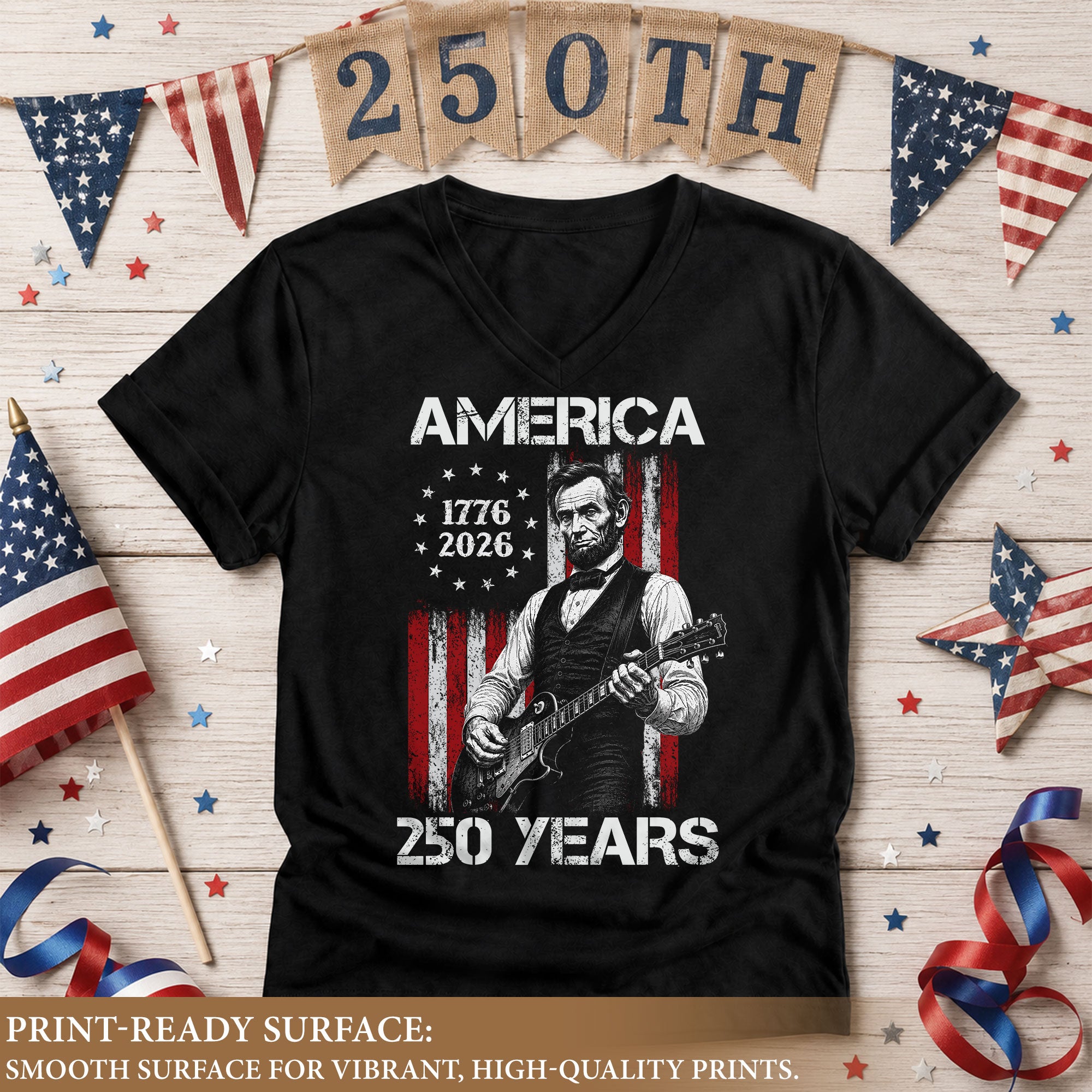 Patriotic Lincoln Flag V-Neck Shirt Vintage 1776-2026 America 250 Years Womens Tee