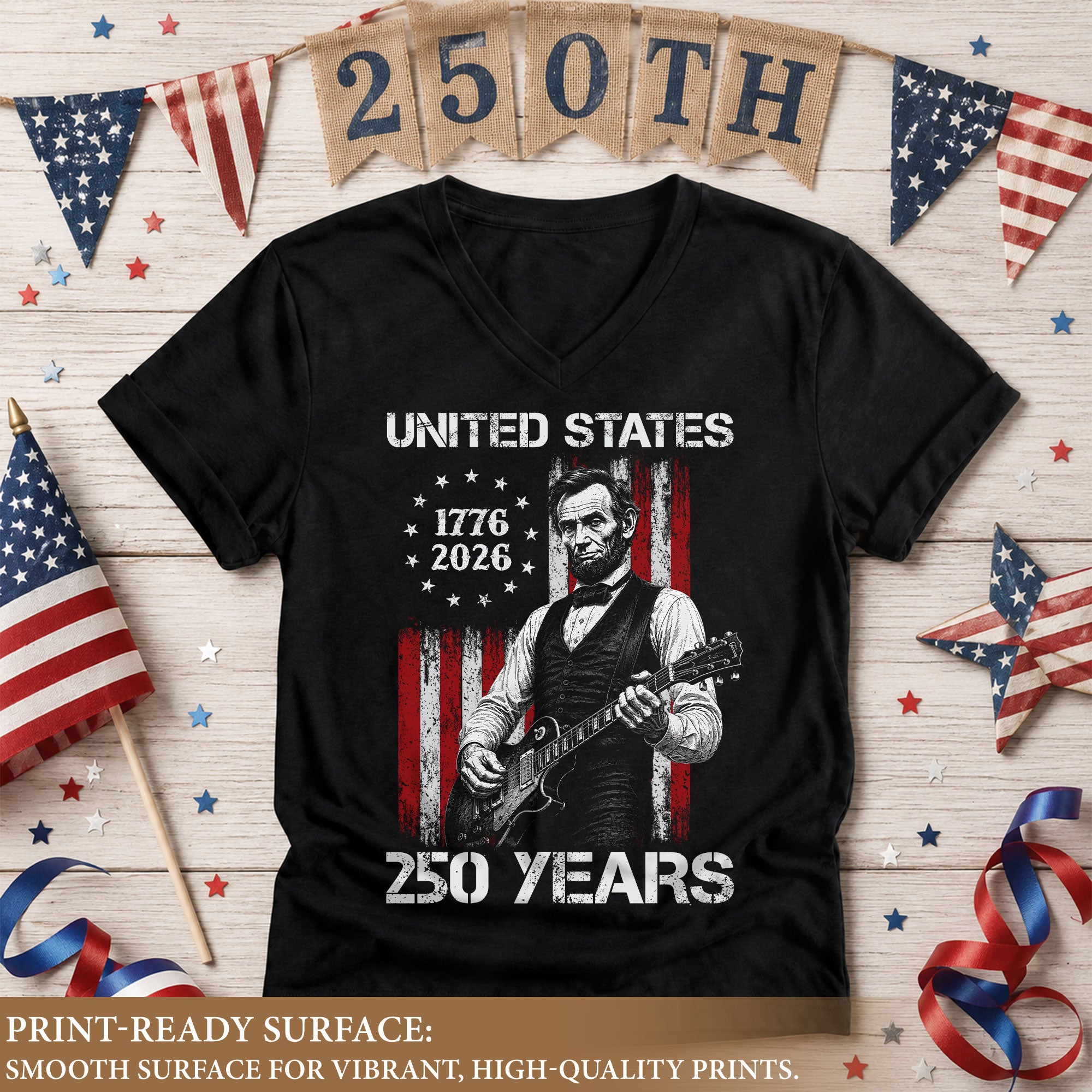 Patriotic Lincoln Flag V-Neck Shirt Vintage 1776-2026 250 Years Freedom Womens Tee