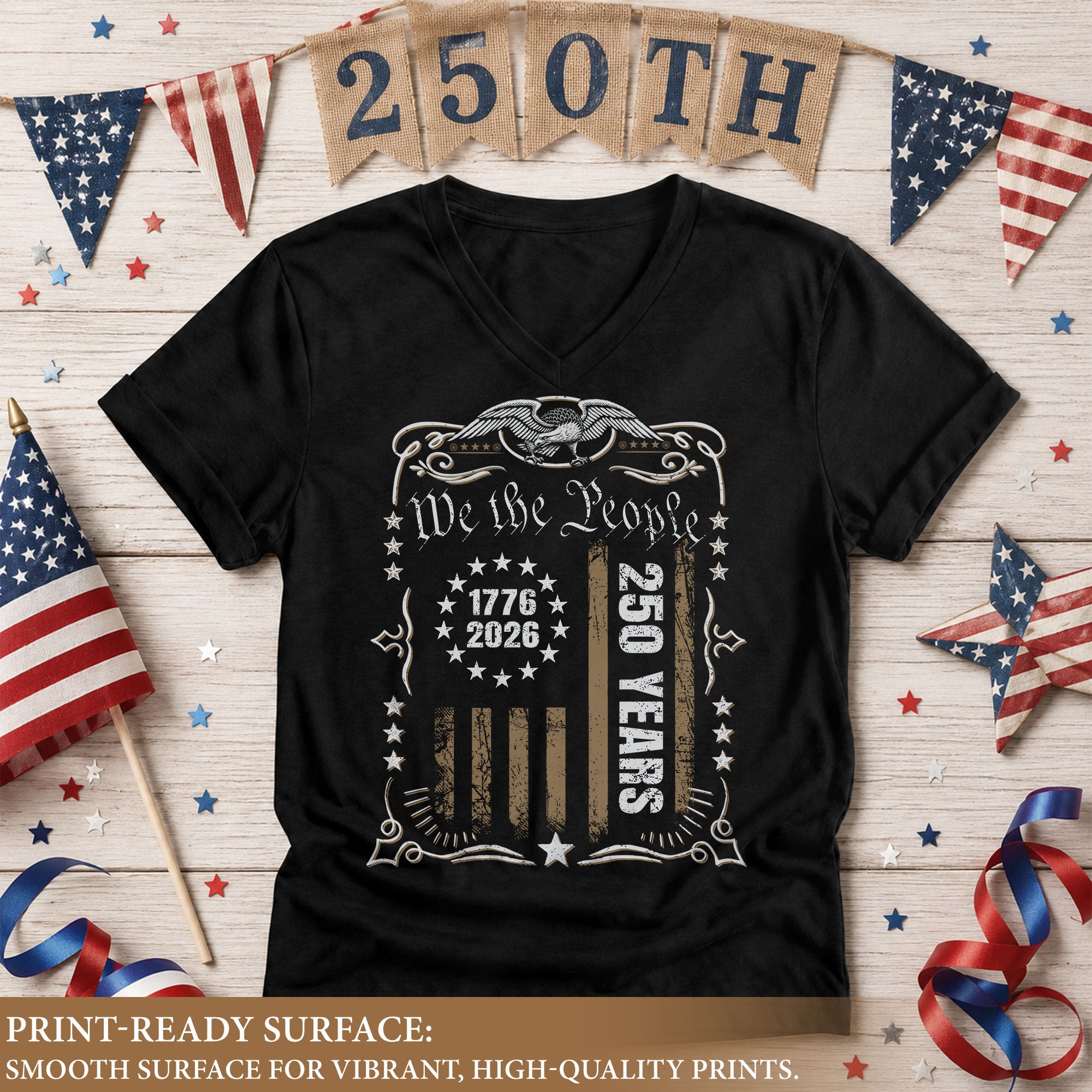 Patriotic 1776-2026 V-Neck Shirt Vintage We The People America 250 Years Womens Tee