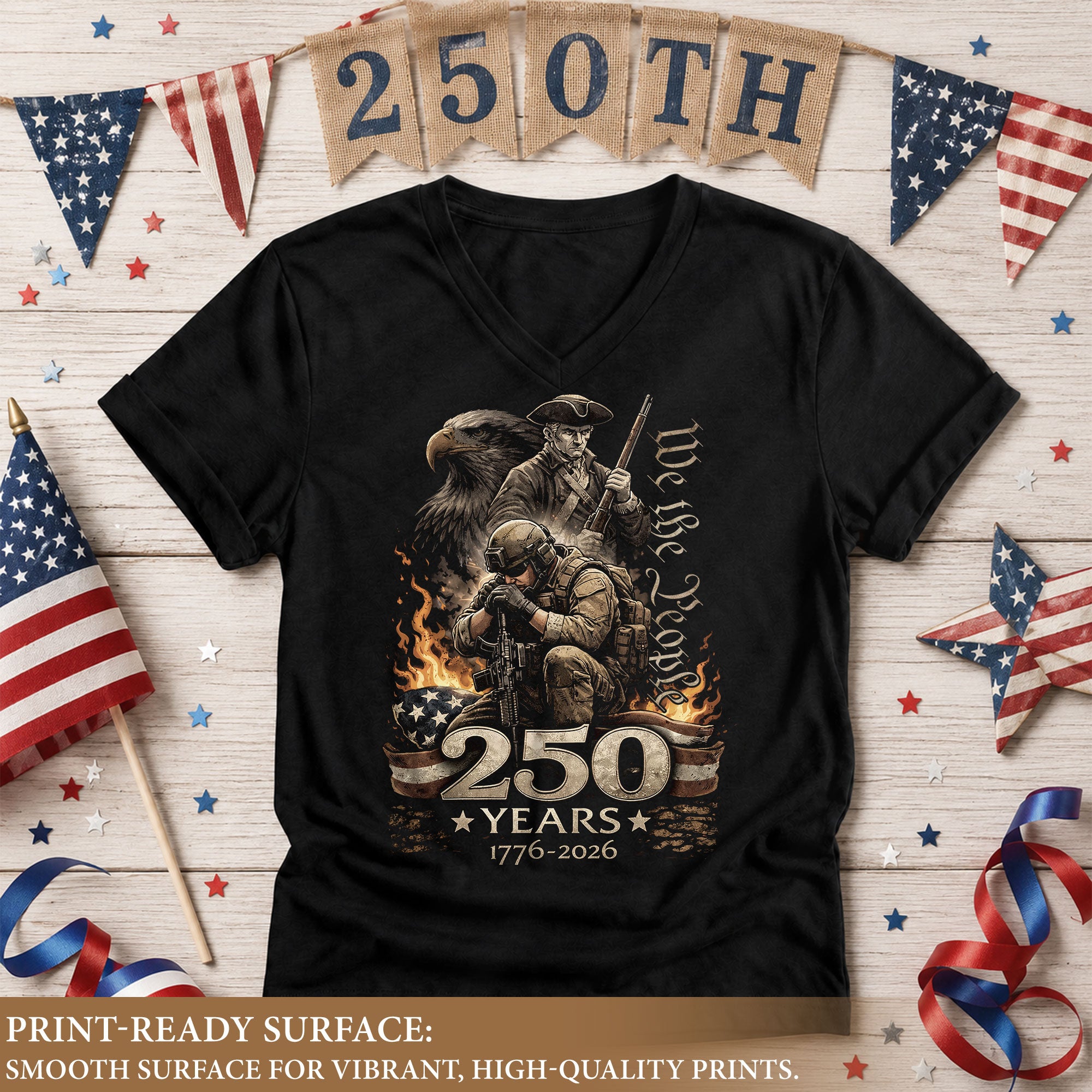 250 Years We The People V-Neck T-Shirt Patriotic Veteran Eagle USA 1776-2026