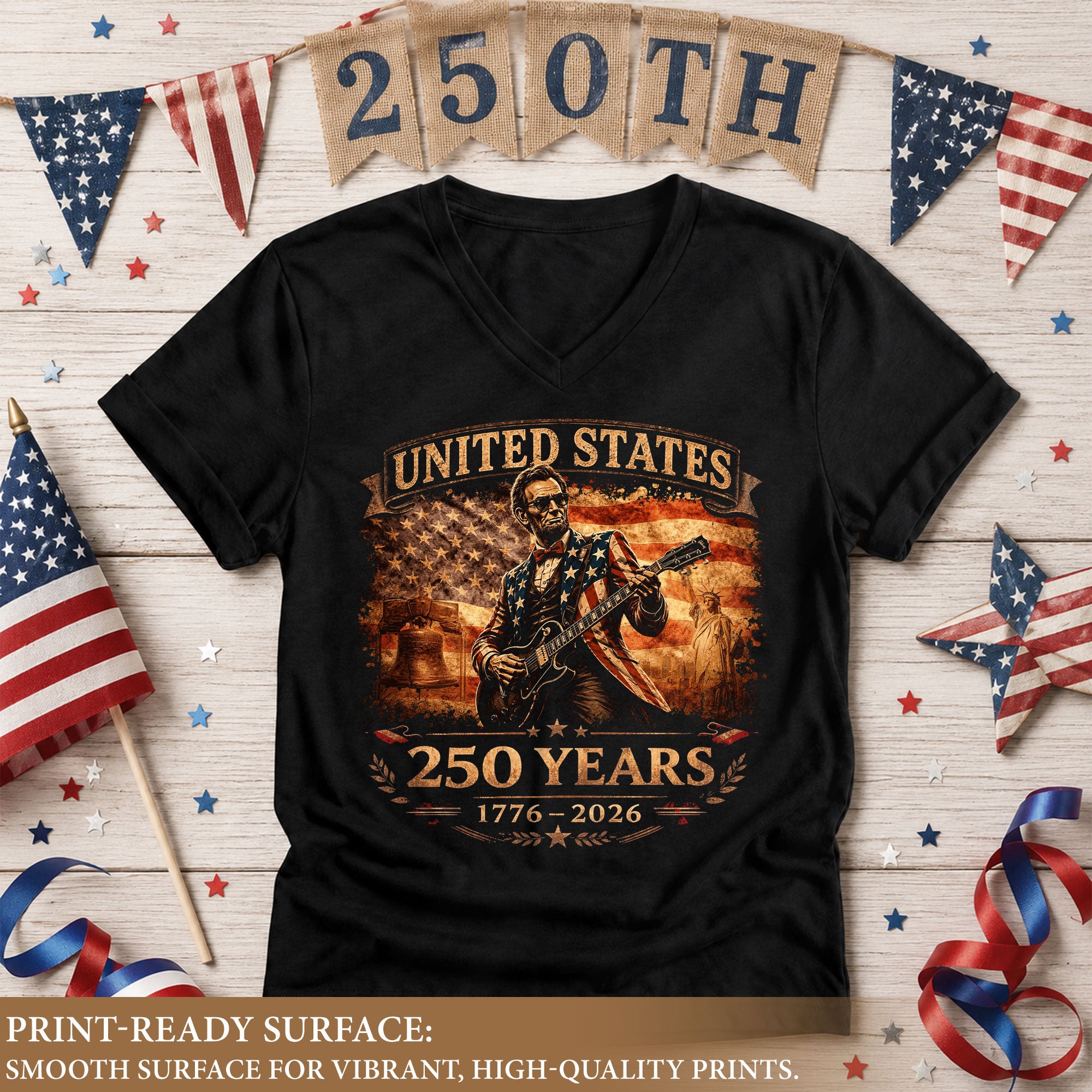 Patriotic Lincoln Liberty Bell V-Neck Shirt Vintage 1776-2026 America 250 Years
