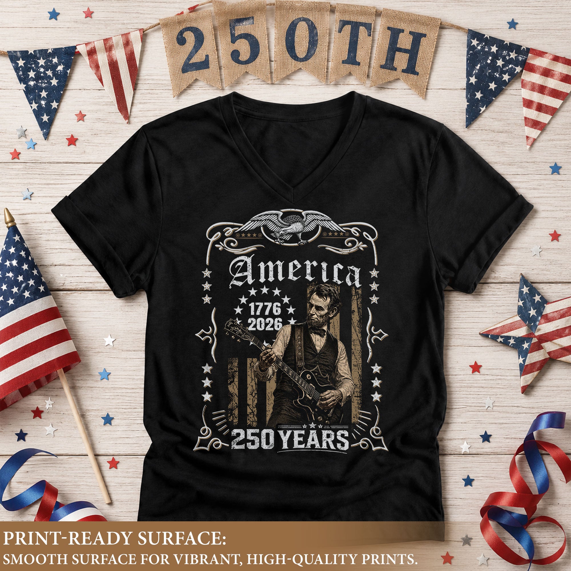 Patriotic Eagle Lincoln V-Neck Shirt Vintage 1776-2026 America 250 Years Women