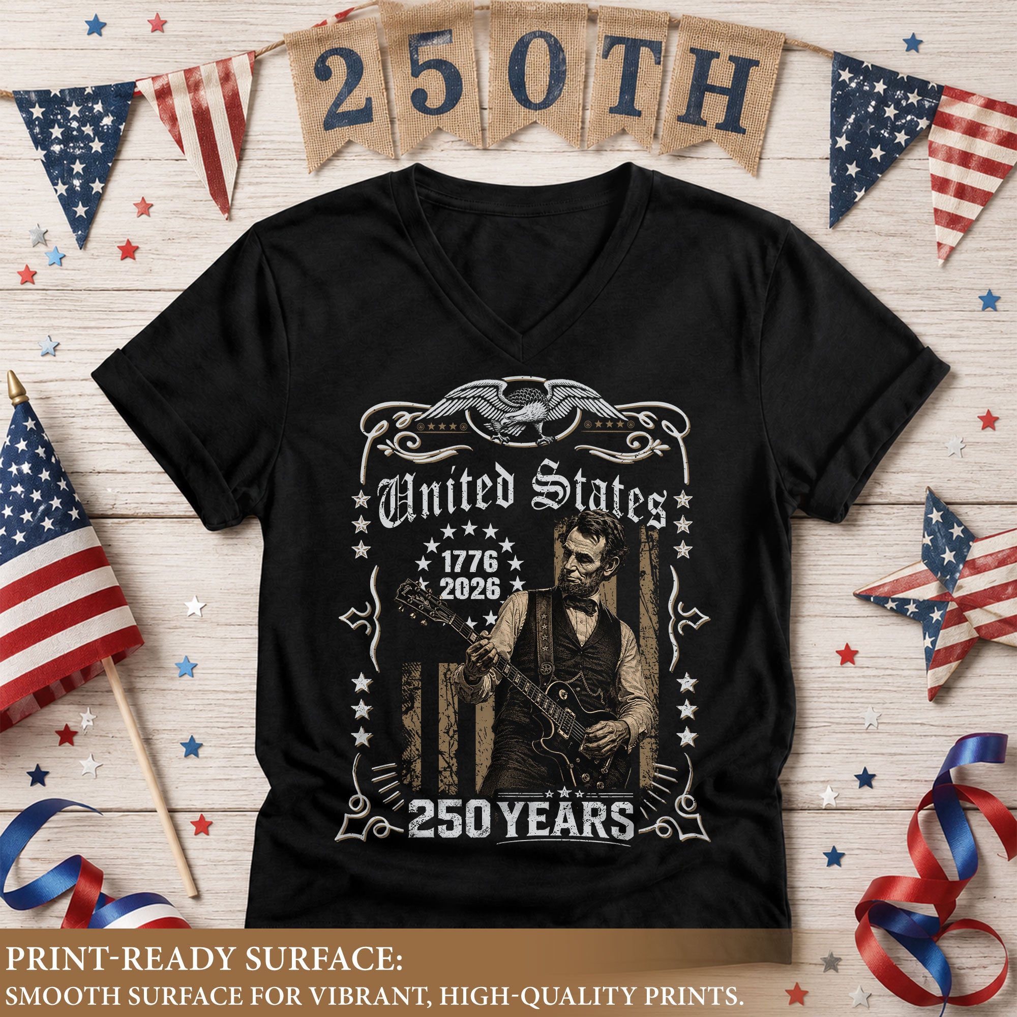 Patriotic Eagle Lincoln V-Neck Shirt Vintage 1776-2026 America 250 Years Women