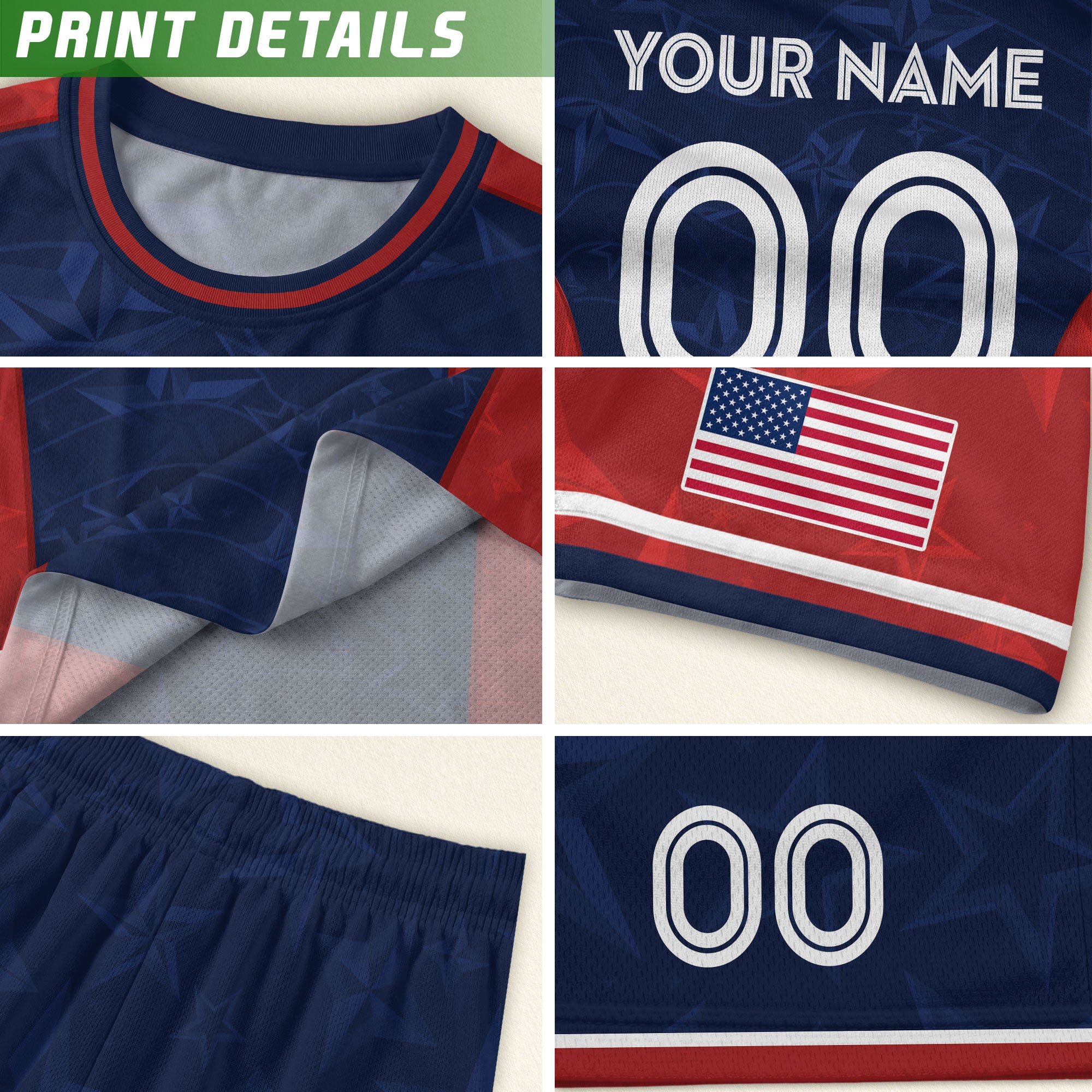 Custom Kid USA Soccer Jersey Navy Blue Patriotic Graphic Personalized Youth Top