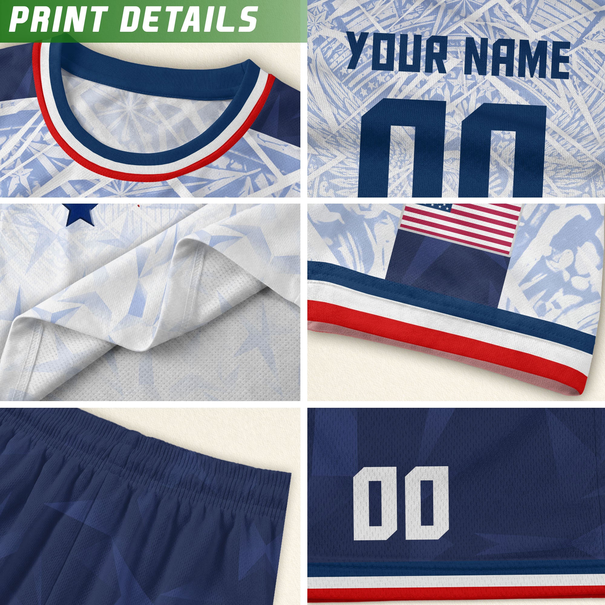 Custom Kids USA Soccer Jersey White Blue Patriotic American Football Shirt
