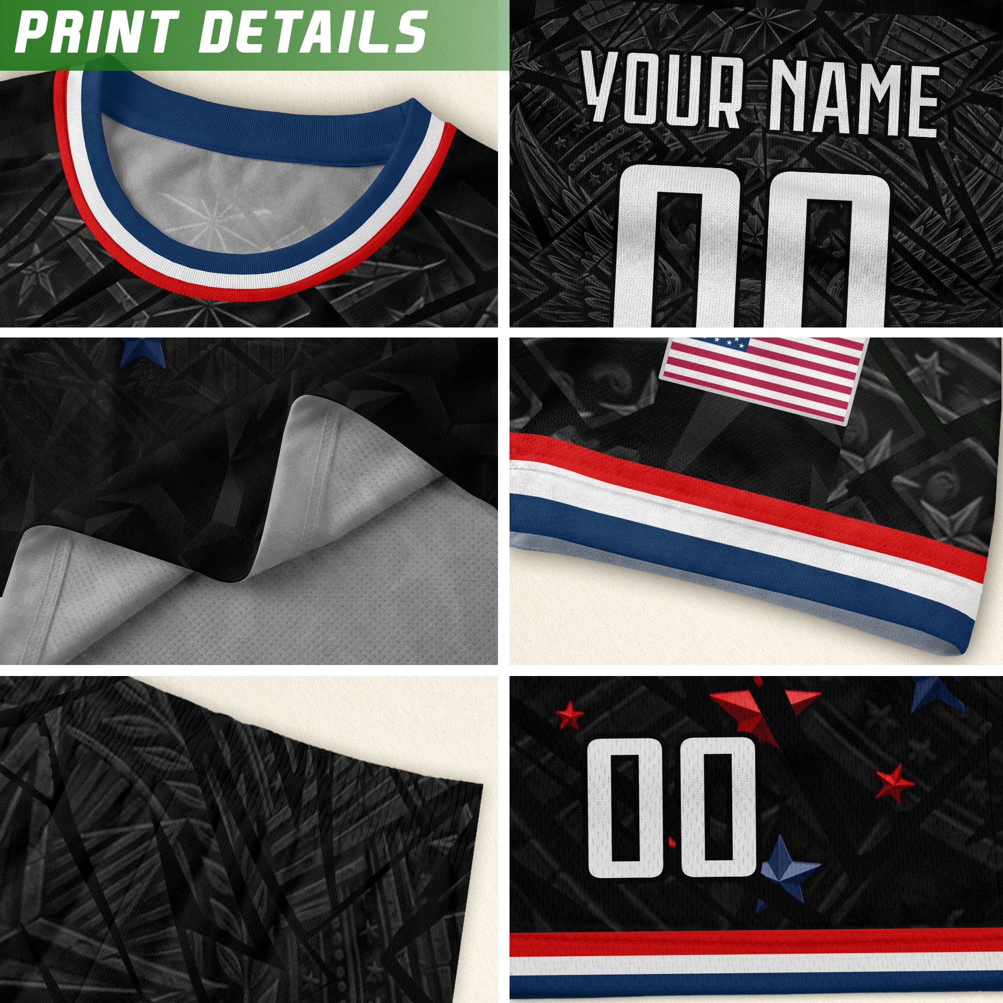 Kids USA Soccer Jersey Black Personalized Youth Patriotic American Football Shirt