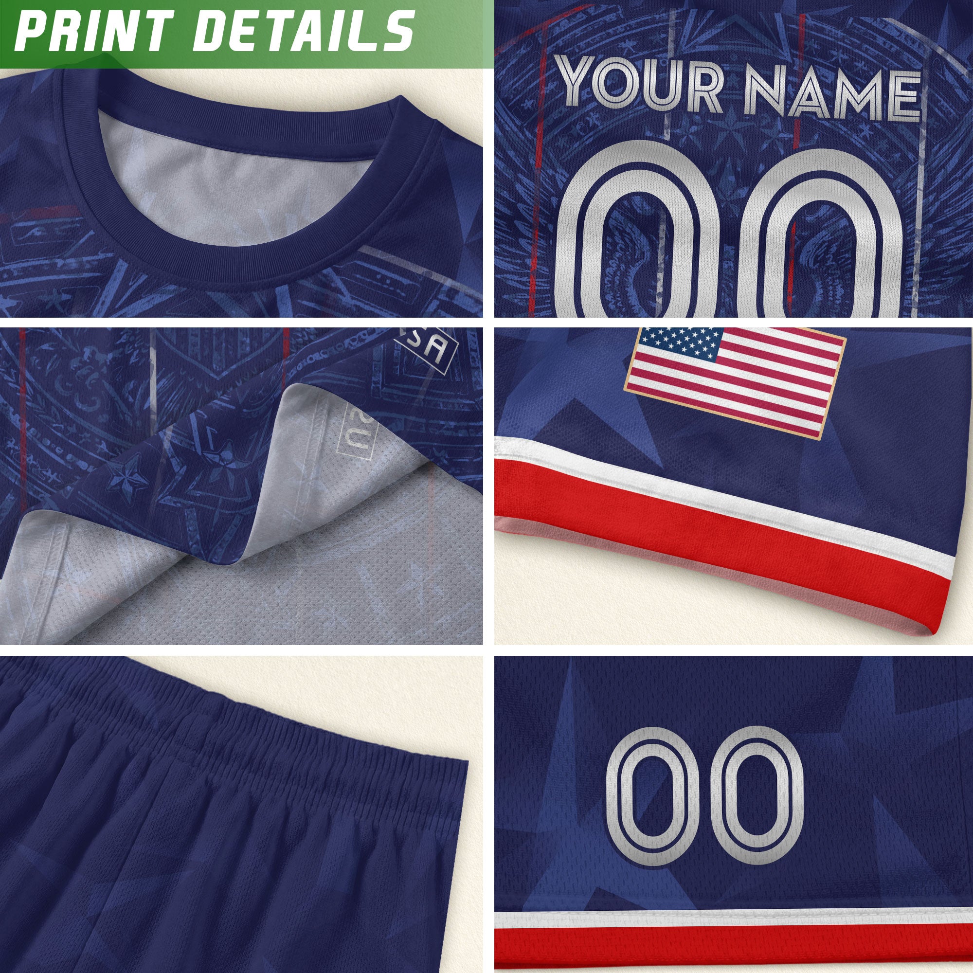 Personalized Navy Kids USA Soccer Jersey Royal Youth Patriotic US Flag Football Shirt