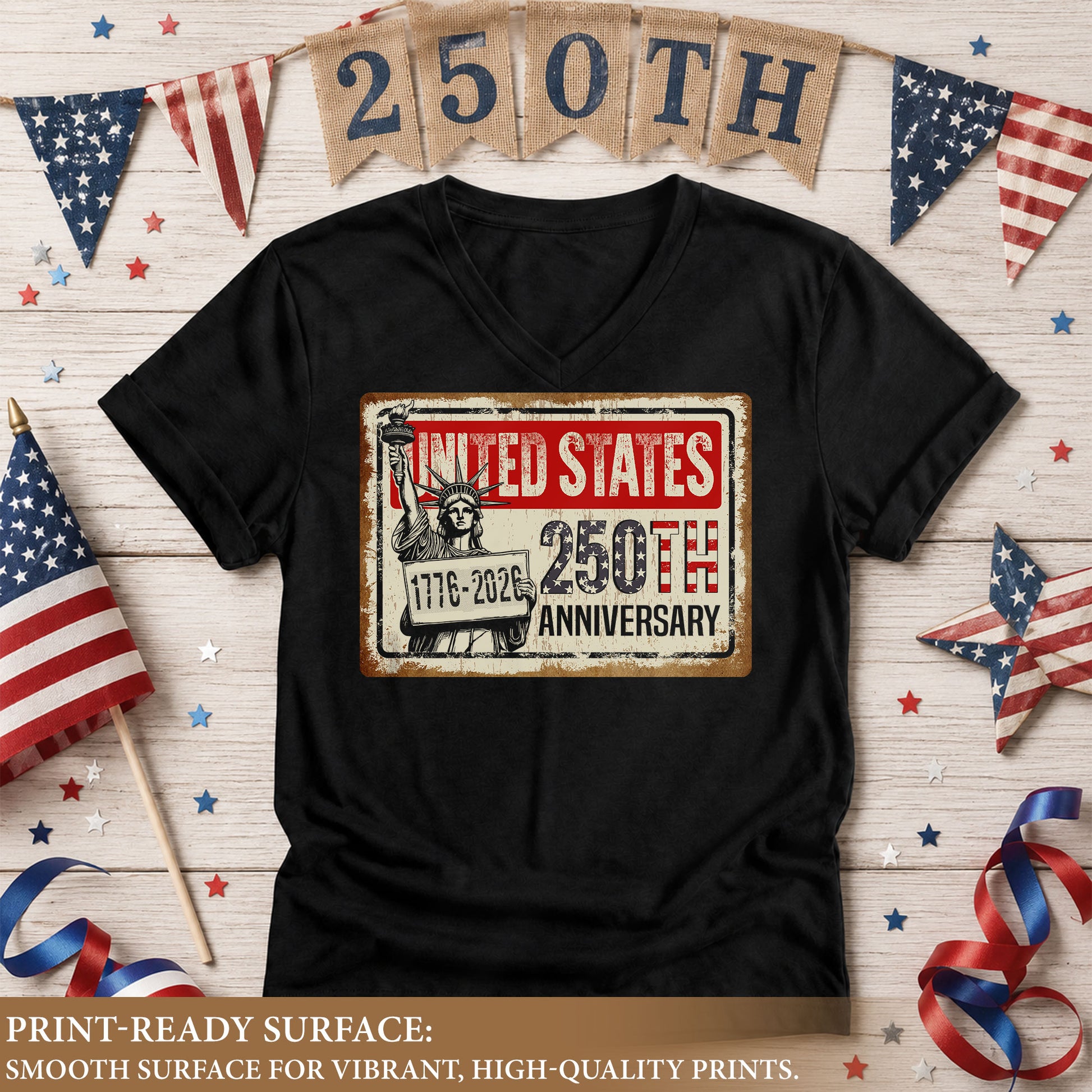 United States 250th Anniversary Women V-Neck T-Shirt 1776-2026 Patriotic Liberty Tee - Rust Field Wear