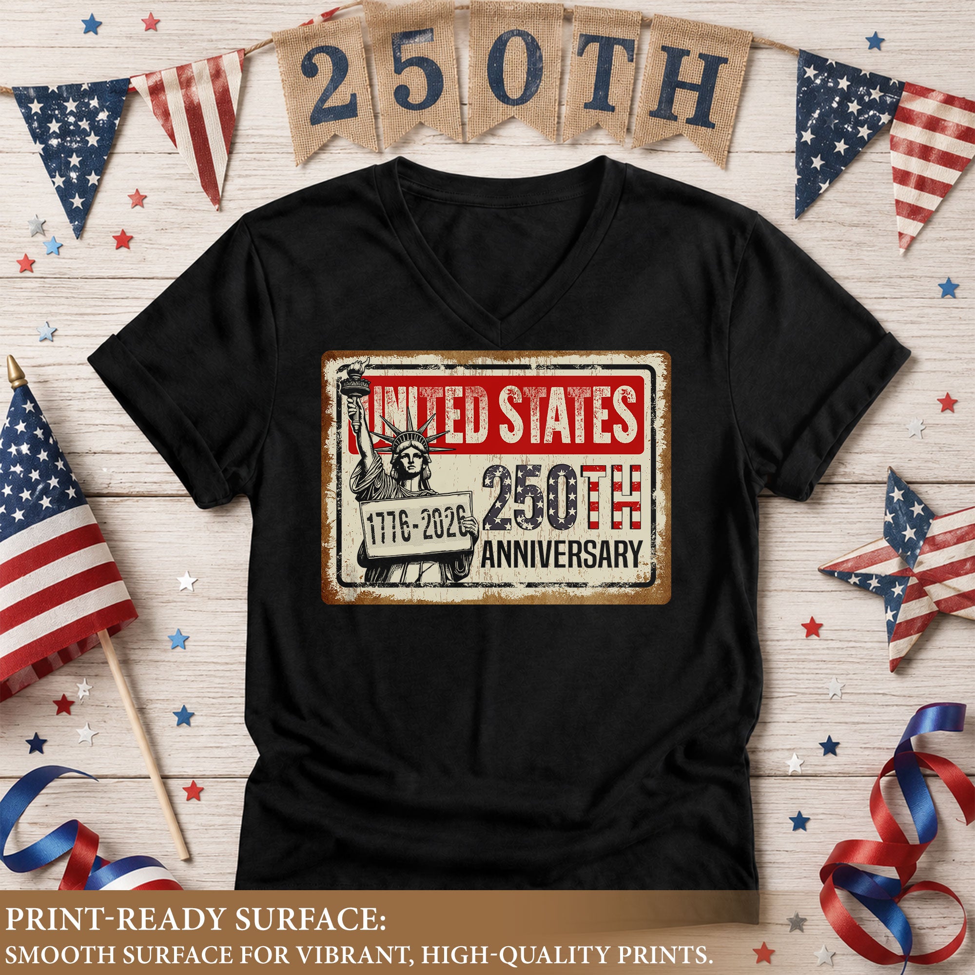 United States 250th Anniversary Women V-Neck T-Shirt 1776-2026 Patriotic Liberty Tee - Rust Field Wear
