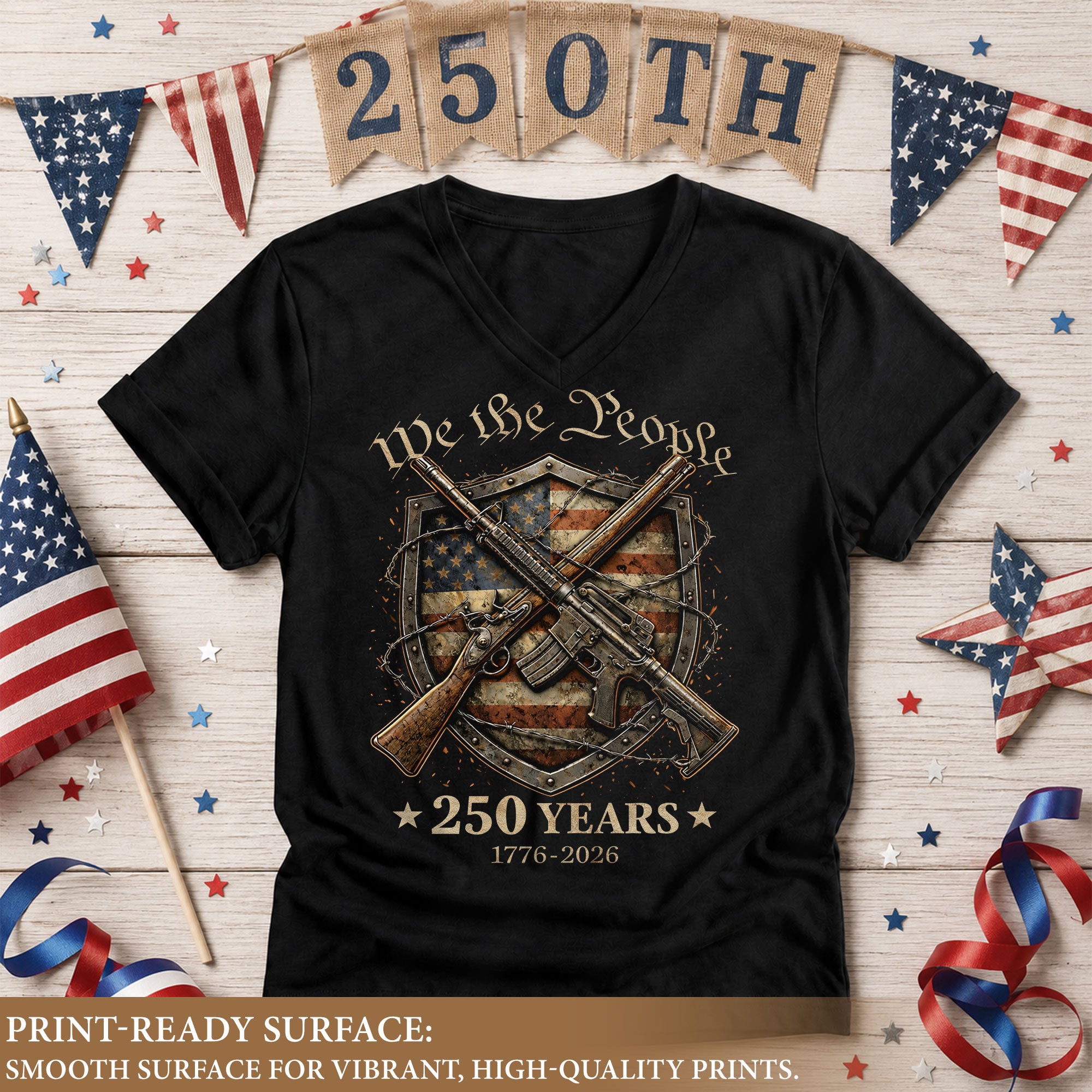 We The People 250 Years Women's V-Neck T-Shirt 1776-2026 Patriotic Freedom Tee - Rust Field Wear