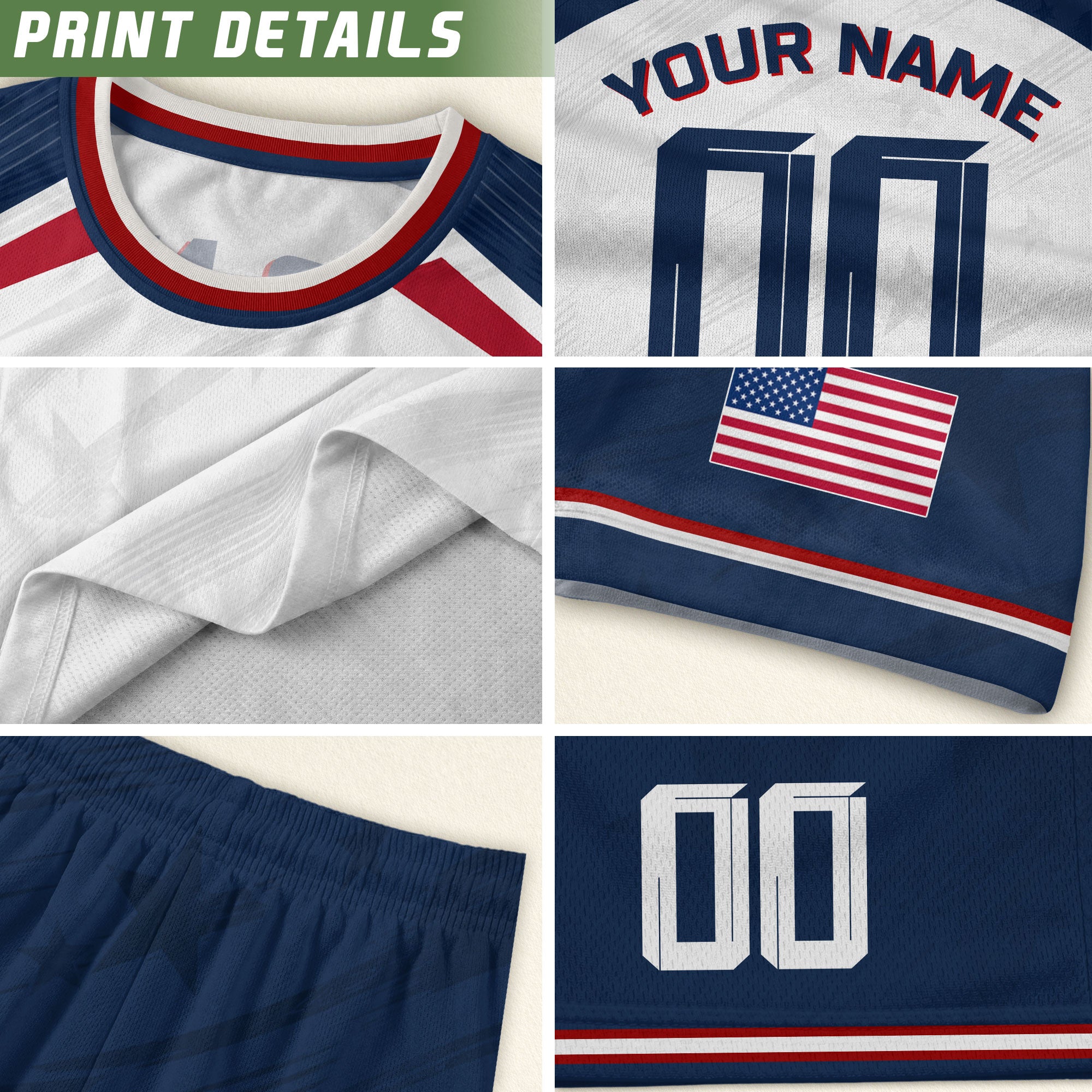 Custom Adult USA Soccer Jersey White Red Blue Patriotic American Team Football Shirt