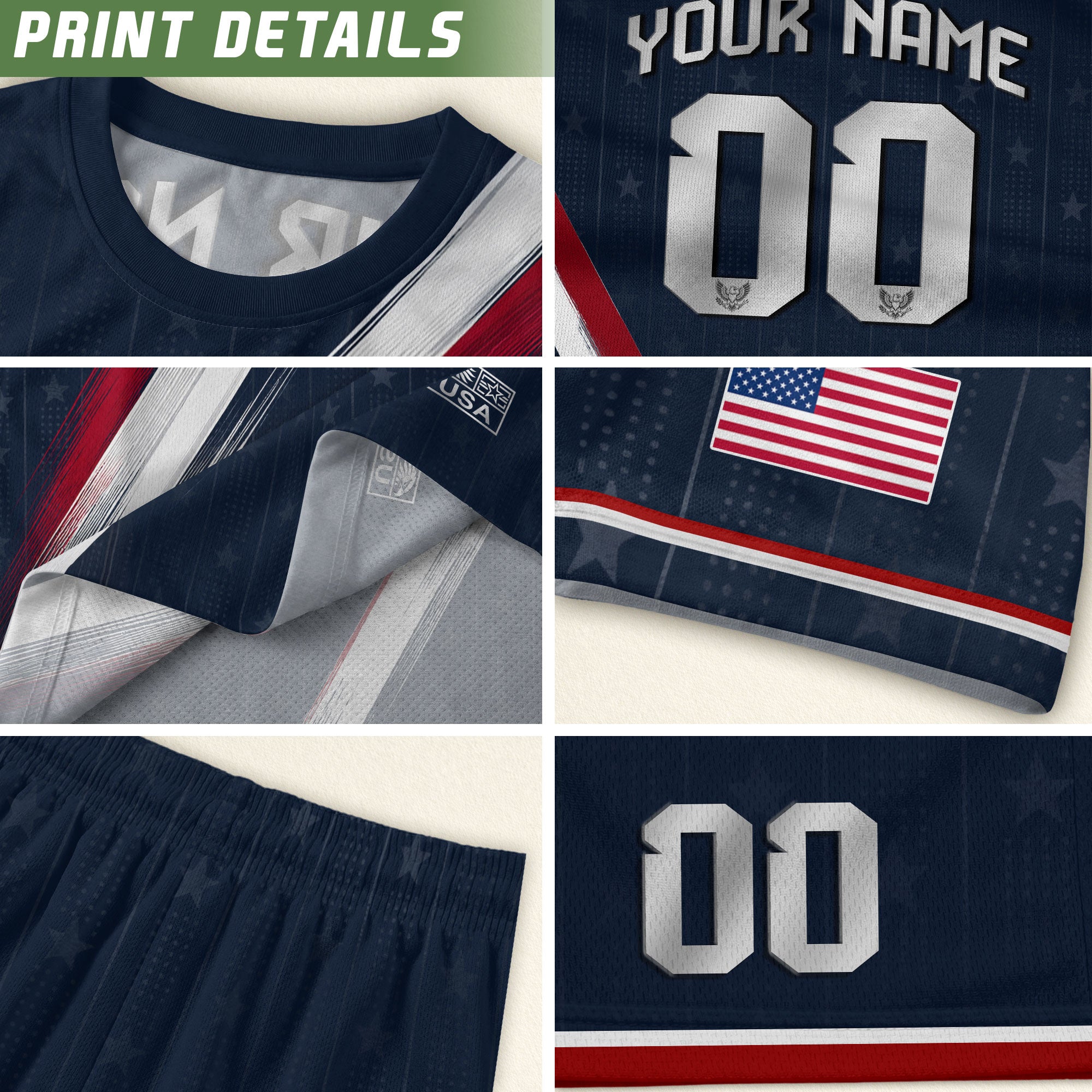 Custom Adult USA Soccer Jersey Navy Blue Patriotic American Eagle Team Football Shirt