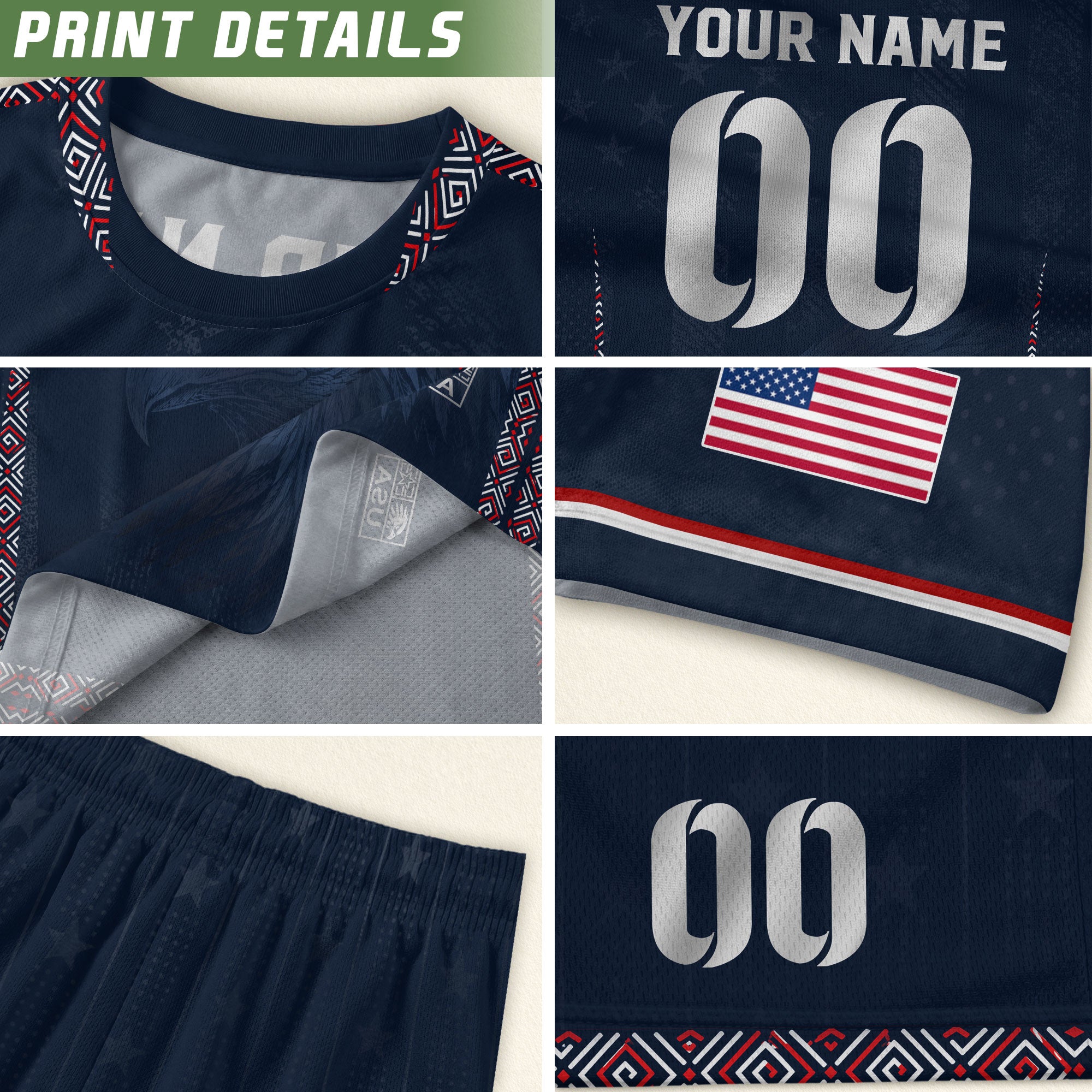 Personalized Adult USA Soccer Jersey Navy Blue Patriotic American Eagle Football Shirt