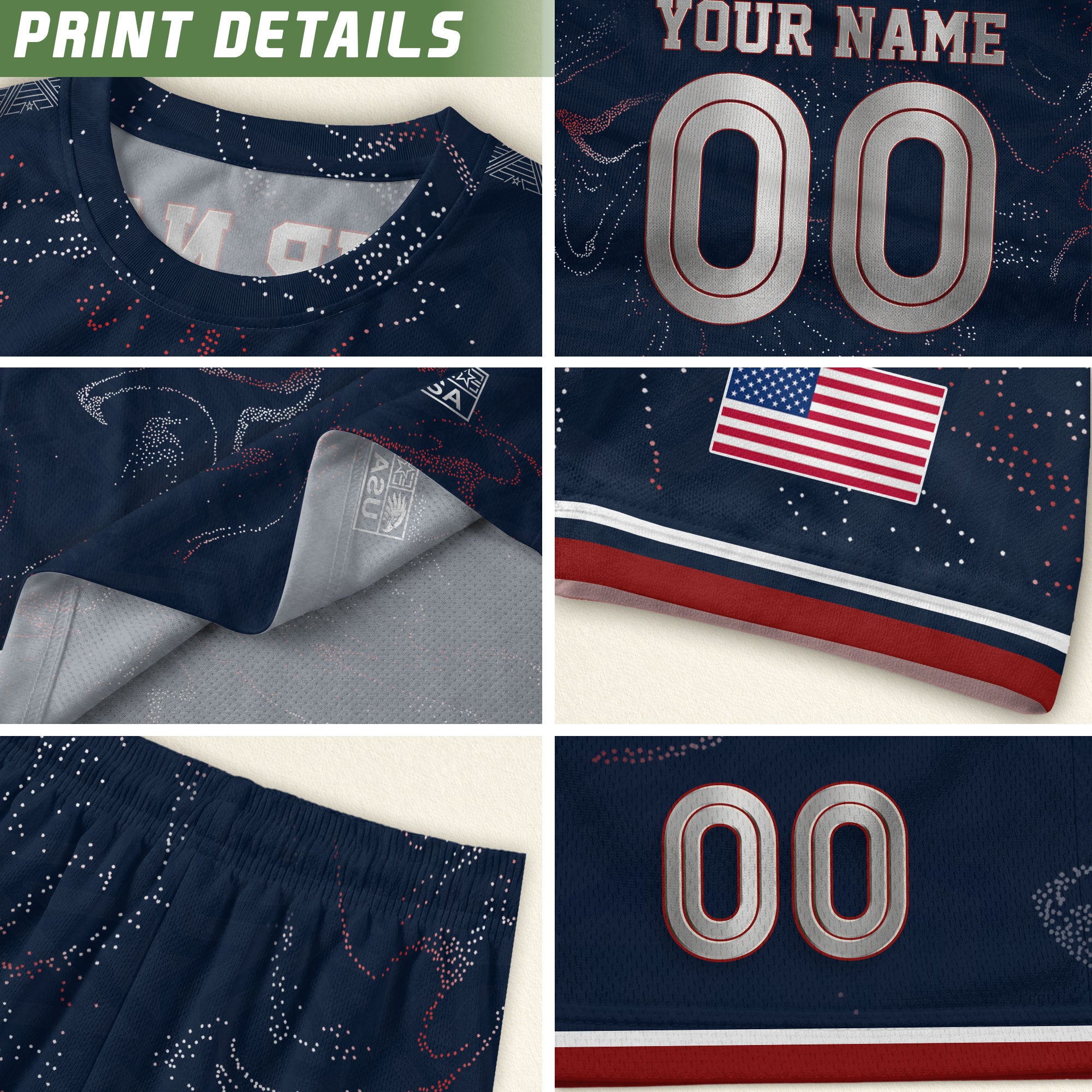 Custom Adult USA Soccer Jersey Navy Blue Patriotic American Flag Marble Football Shirt