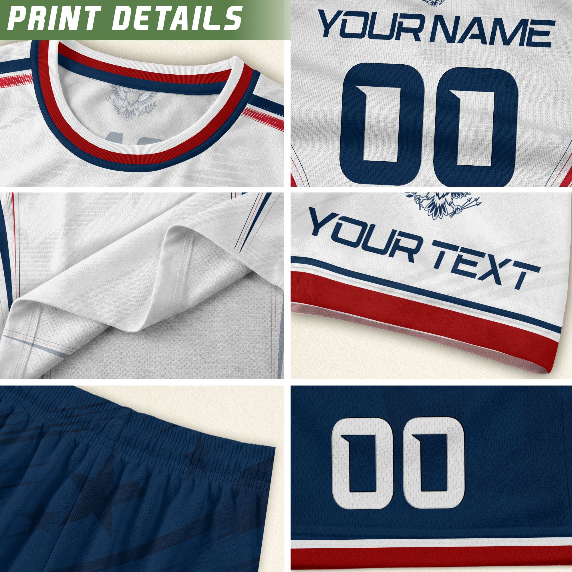 Custom White USA Soccer Jersey Personalized Adult Name Number Patriotic Sports Uniform