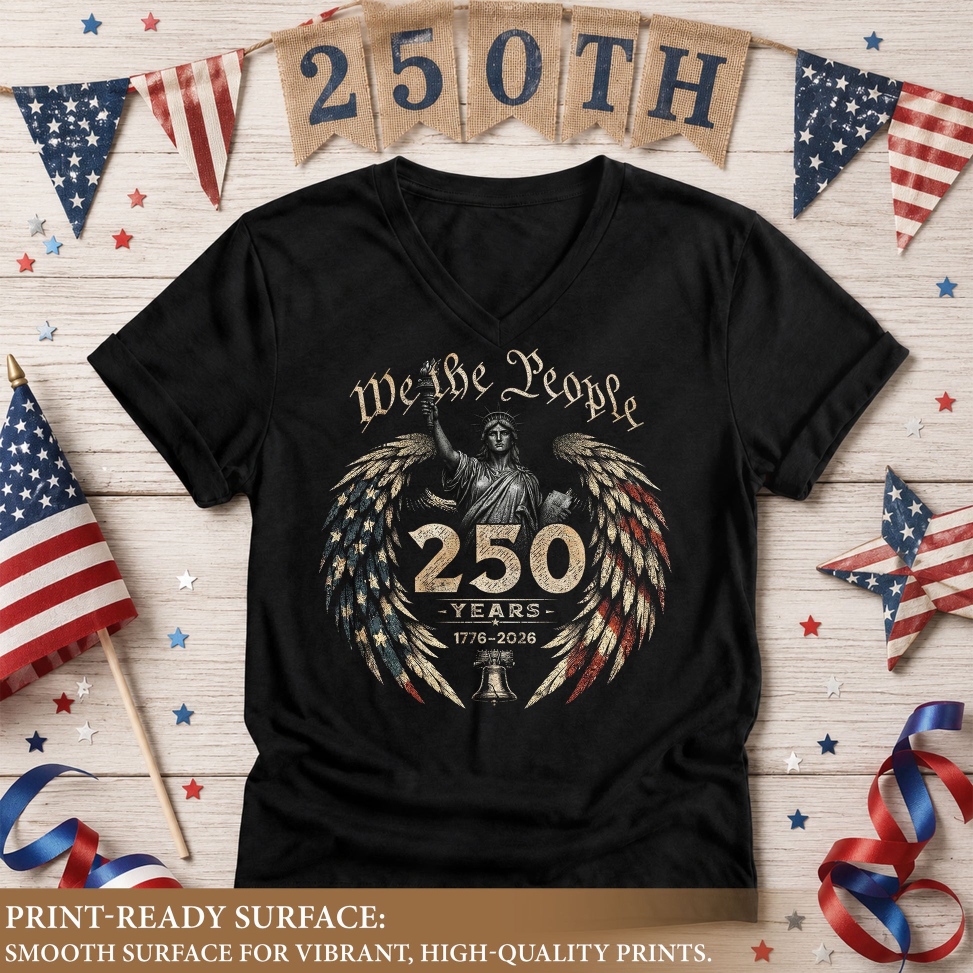 Women's Statue of Liberty V-Neck T-Shirt 250 Years Patriotic Freedom Anniversary Tee - Rust Field Wear