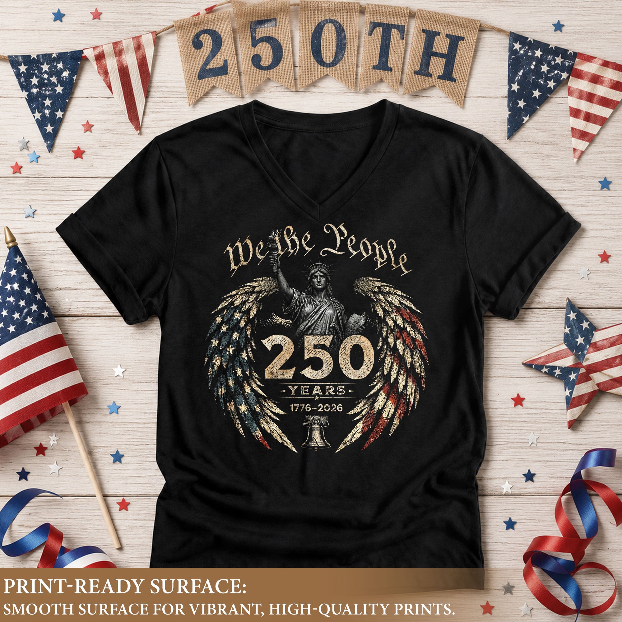 Women's Statue of Liberty V-Neck T-Shirt 250 Years Patriotic Freedom Anniversary Tee - Rust Field Wear
