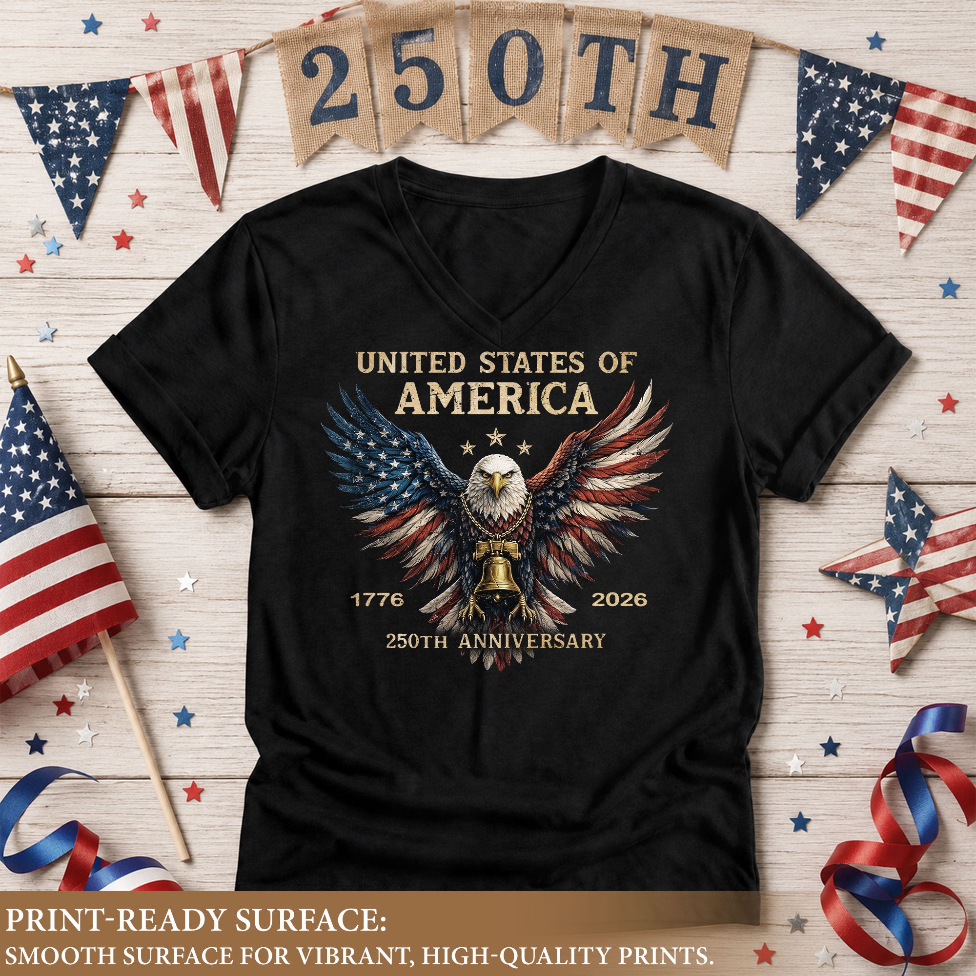USA 250th Anniversary American Eagle V Neck T Shirt Women Patriotic Casual Graphic Tee - Rust Field Wear