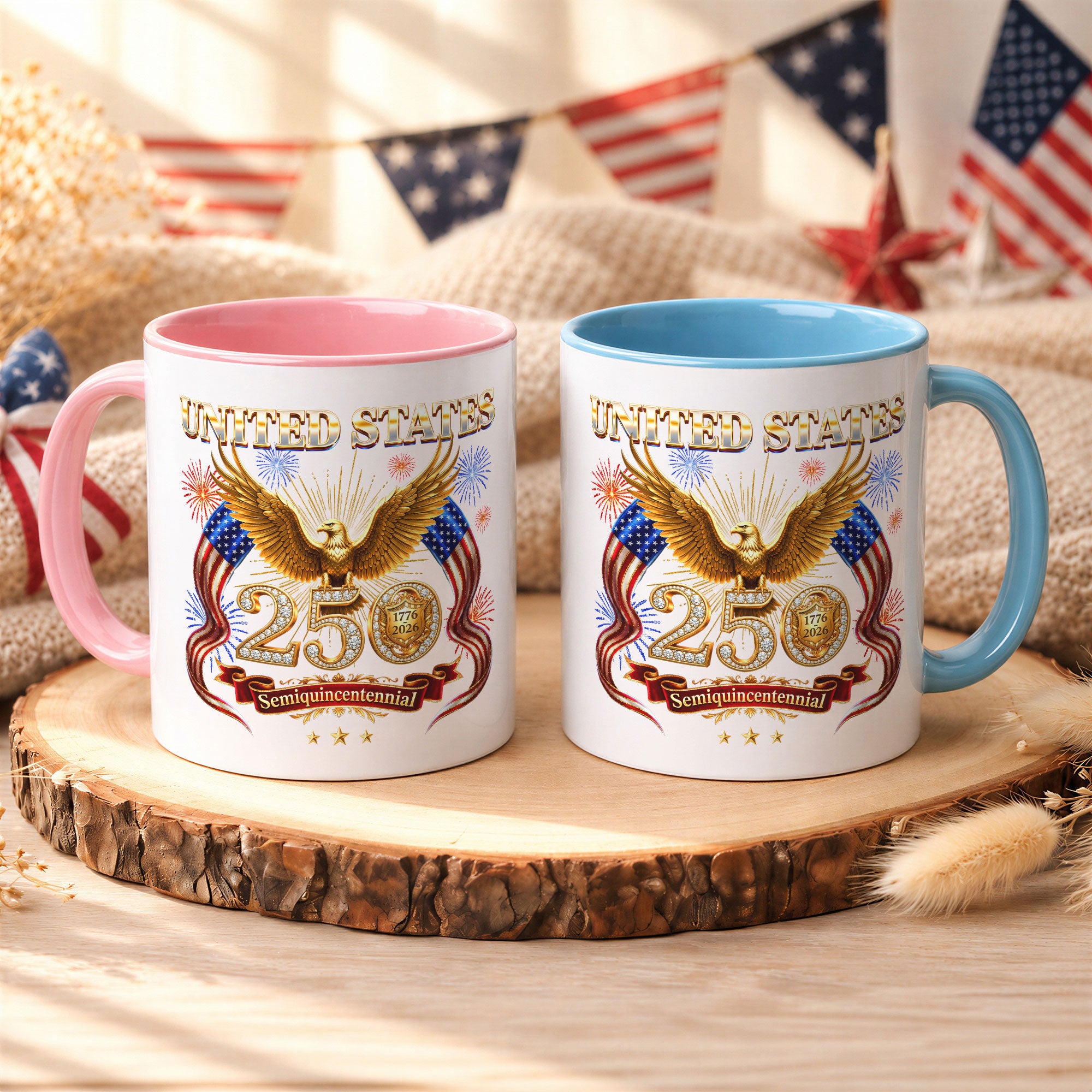 United States 1776 2026 Accent Mug - Patriotic Golden Eagle US Flag Gift Cup