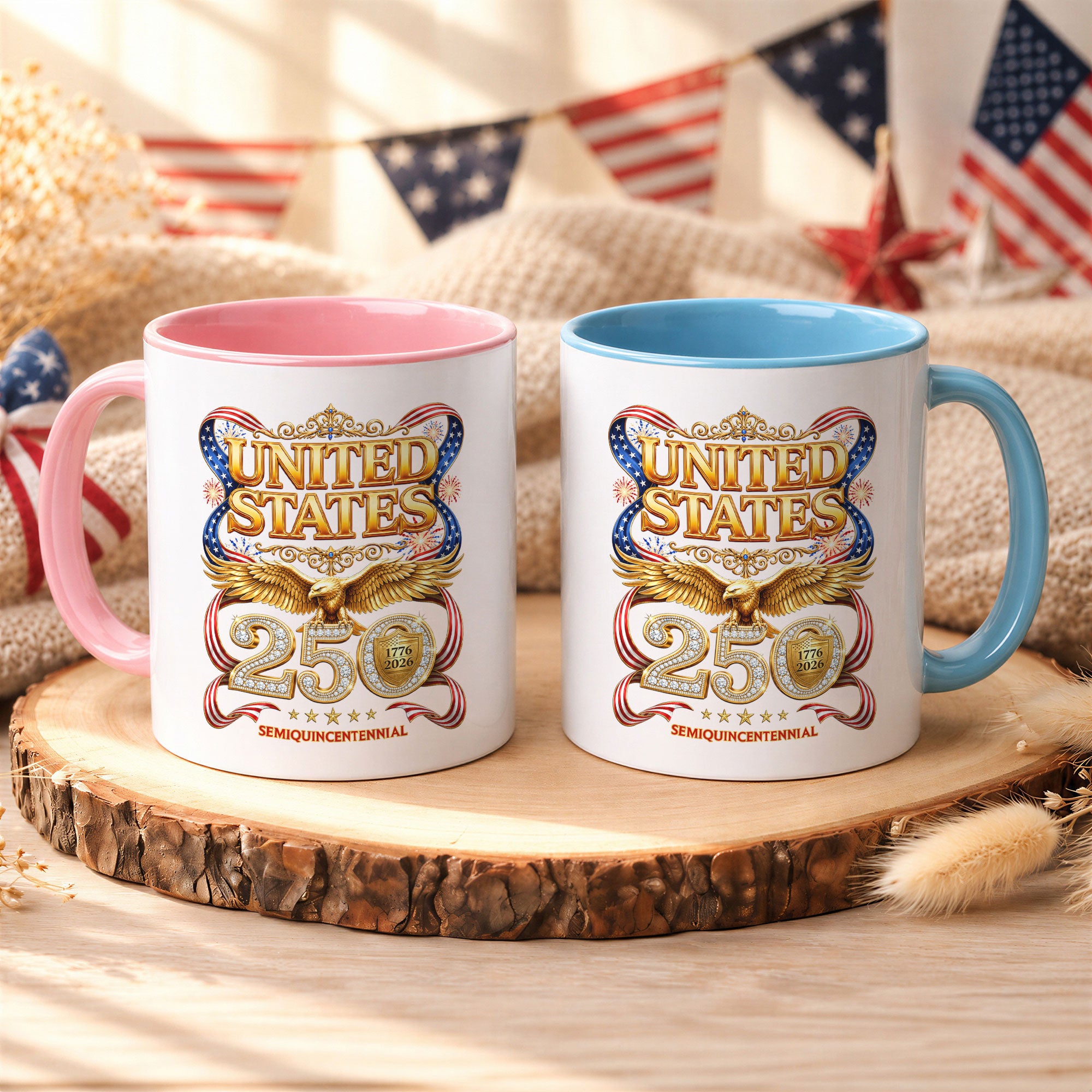 United States Patriotic Accent Mug - Historical 1776 2026 Golden Eagle Gift Cup