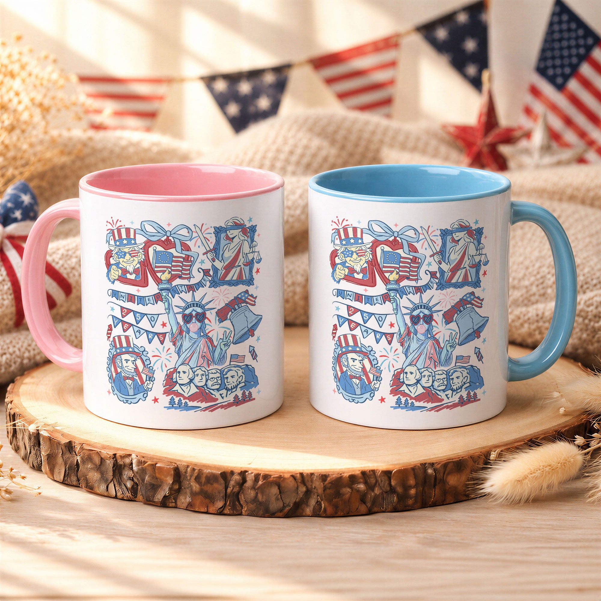 250 Years American Heritage Accent Mug - Retro Patriotic Stamps Uncle Sam Cup