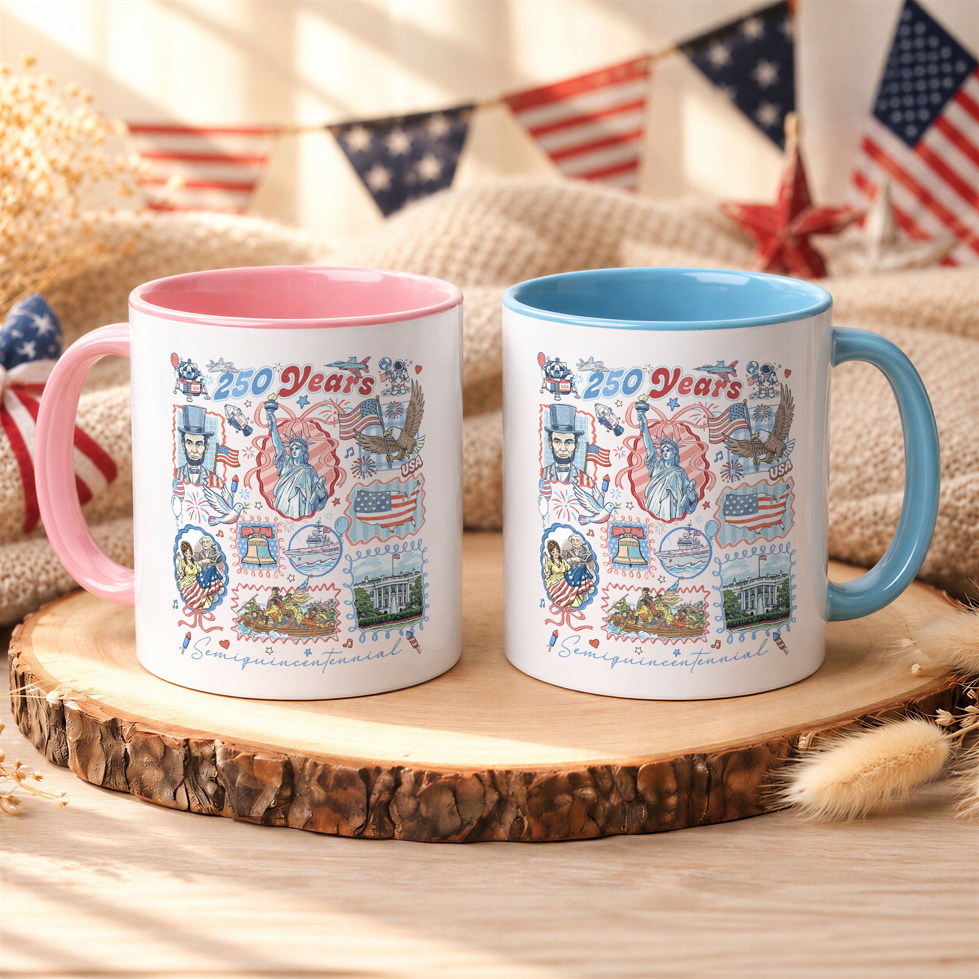 250 Years US Freedom Edition Accent Mug - Retro American History Icons Gift Cup