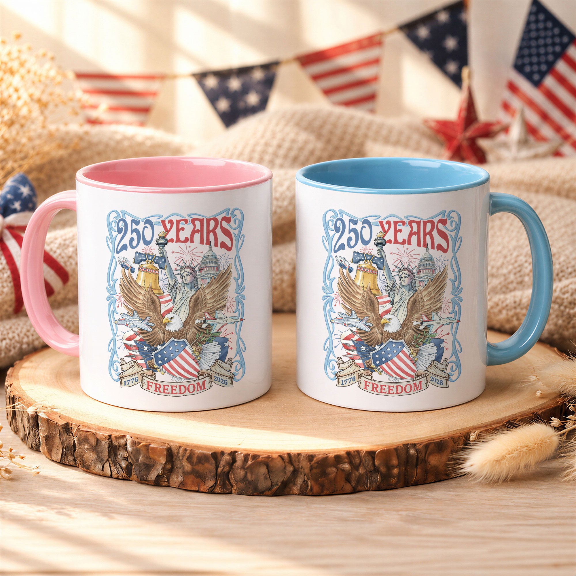 250 Years Freedom Edition Accent Mug - Retro Eagle Liberty Bell 1776 2026 Gift Cup