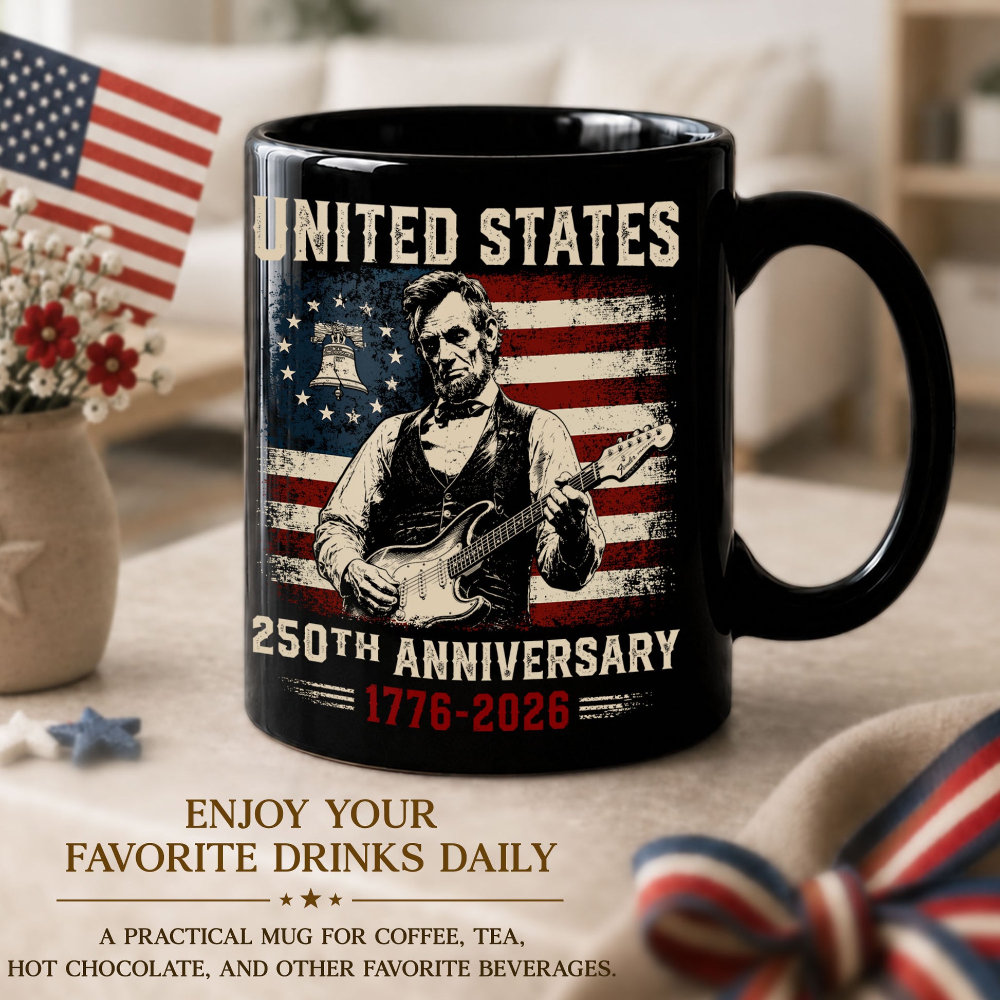 United States 250th Anniversary Mug Abraham Lincoln Guitar 1776 2026 Ceramic - Rust Field Wear