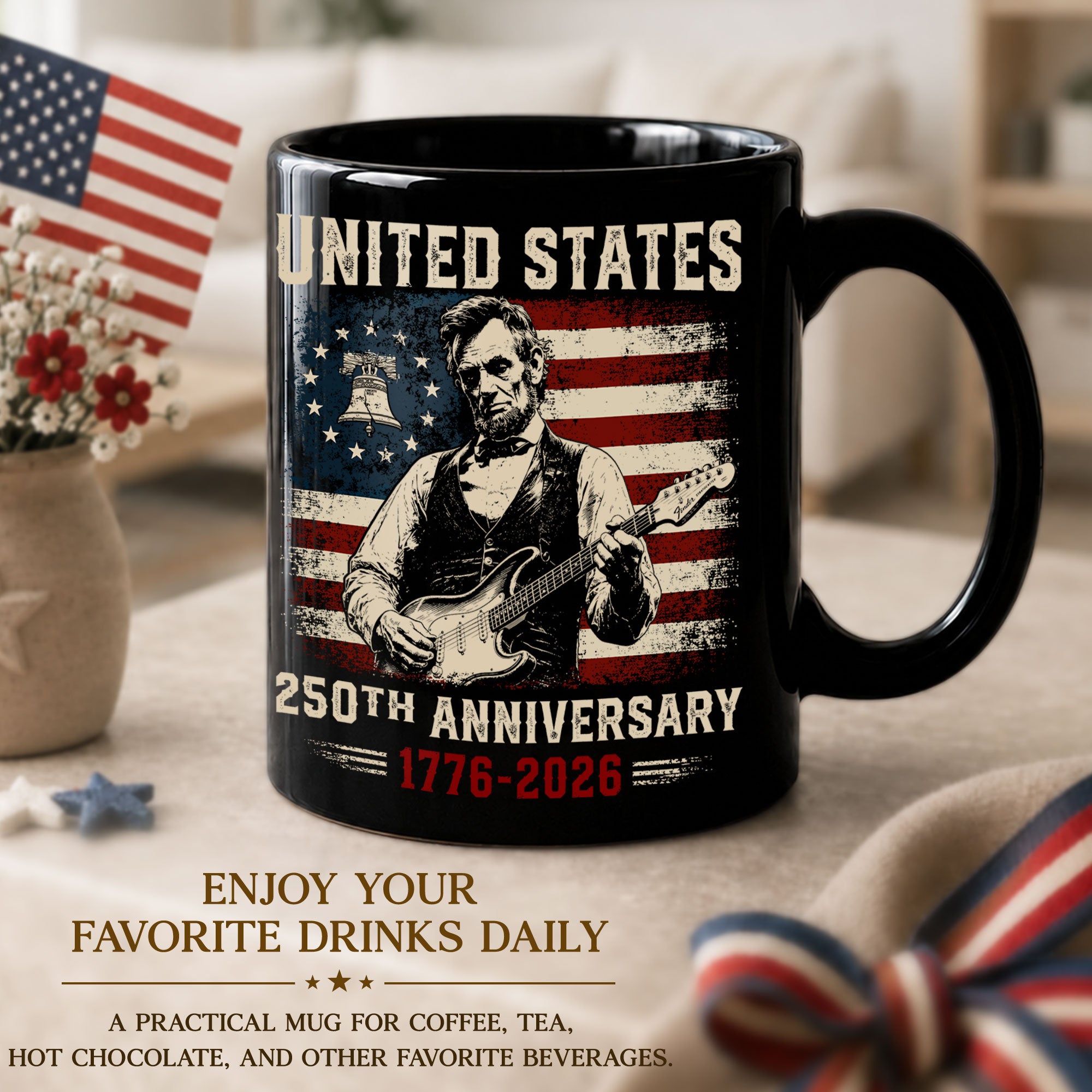 United States 250th Anniversary Mug Abraham Lincoln Guitar 1776 2026 Ceramic - Rust Field Wear