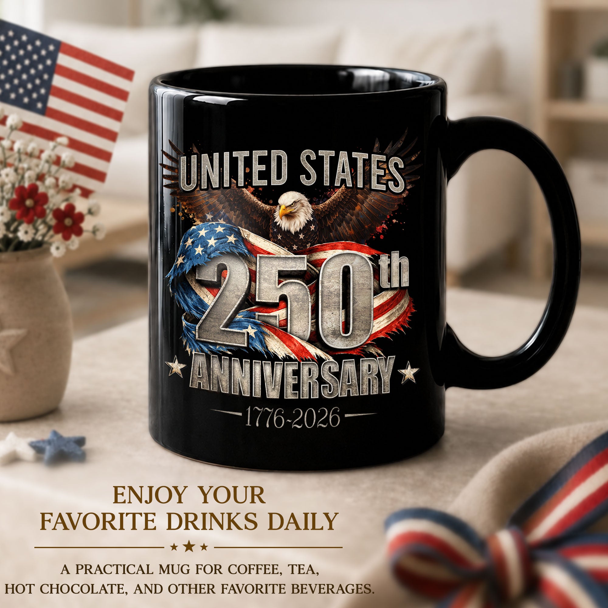 United States 250th Anniversary Mug - 1776-2026 Patriotic Bald Eagle Drinkware Gift