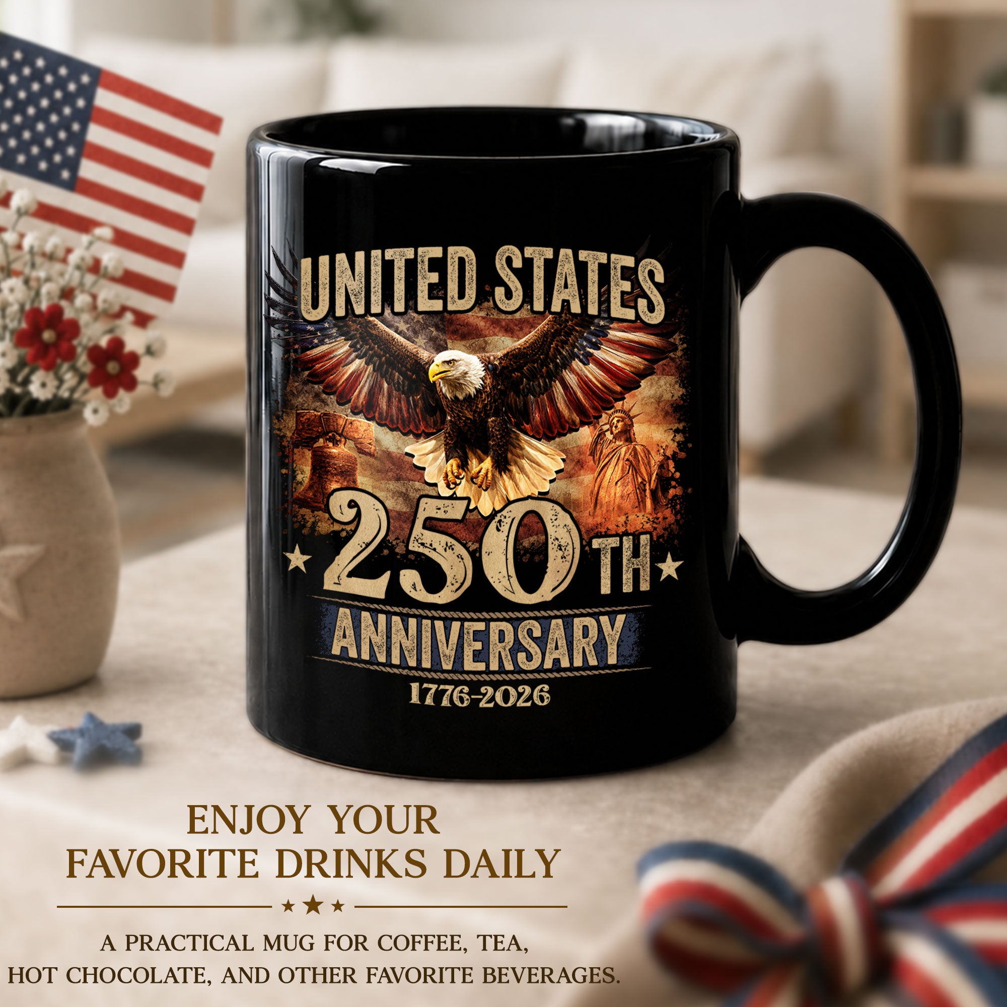 USA 250th Anniversary Mug - 1776-2026 Patriotic Eagle and Liberty Bell Drinkware Gift
