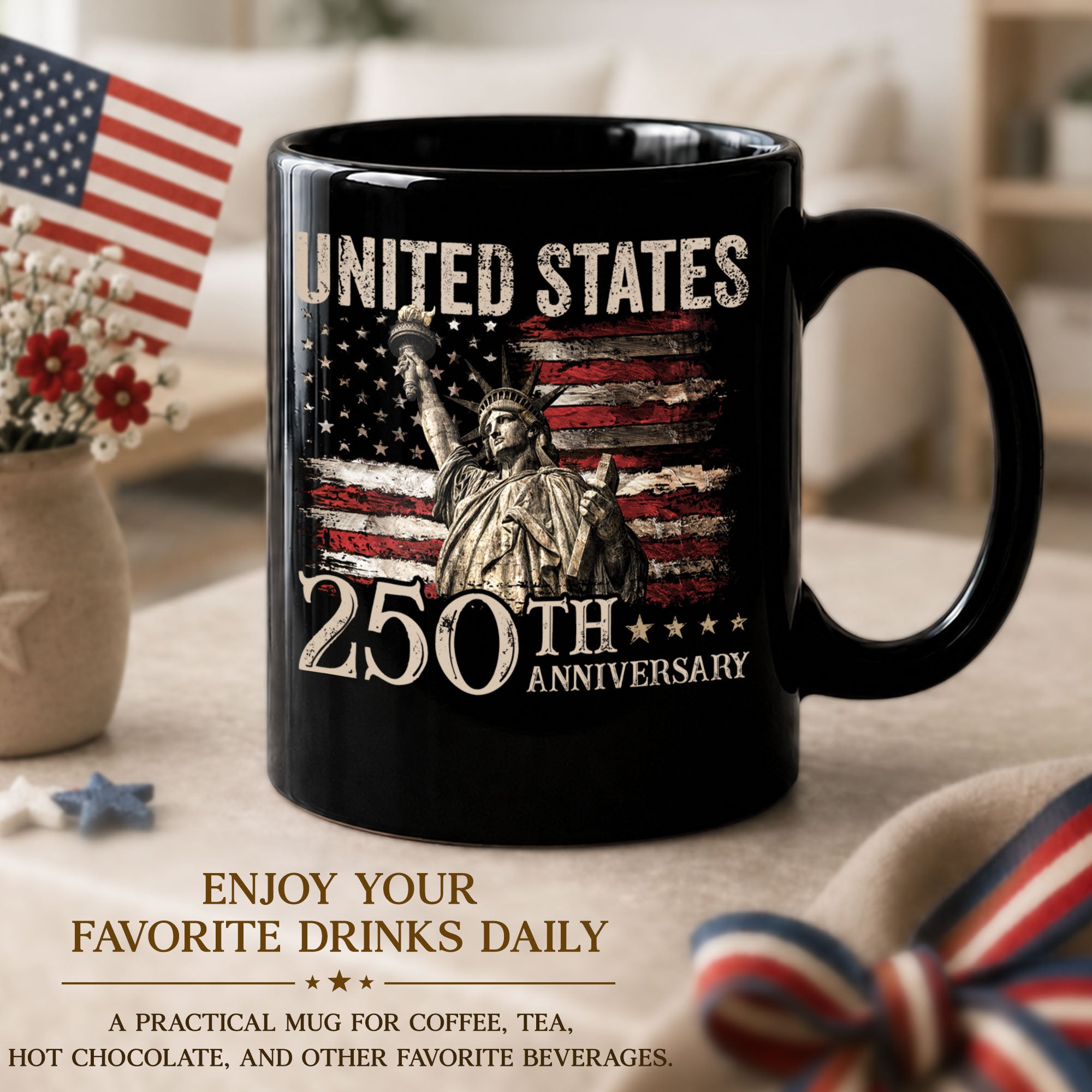 Proud 250th Anniversary of USA Mug - Statue of Liberty Vintage Flag Keepsake Item
