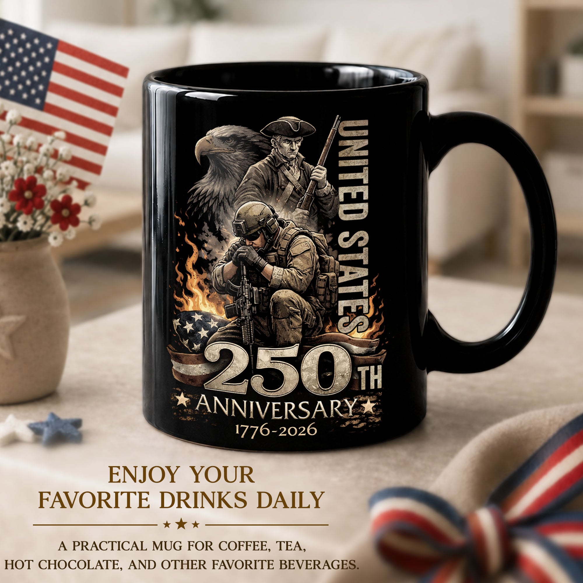 250 Years of America Mug - 1776-2026 Patriotic Military Honor Edition Keepsake Vessel