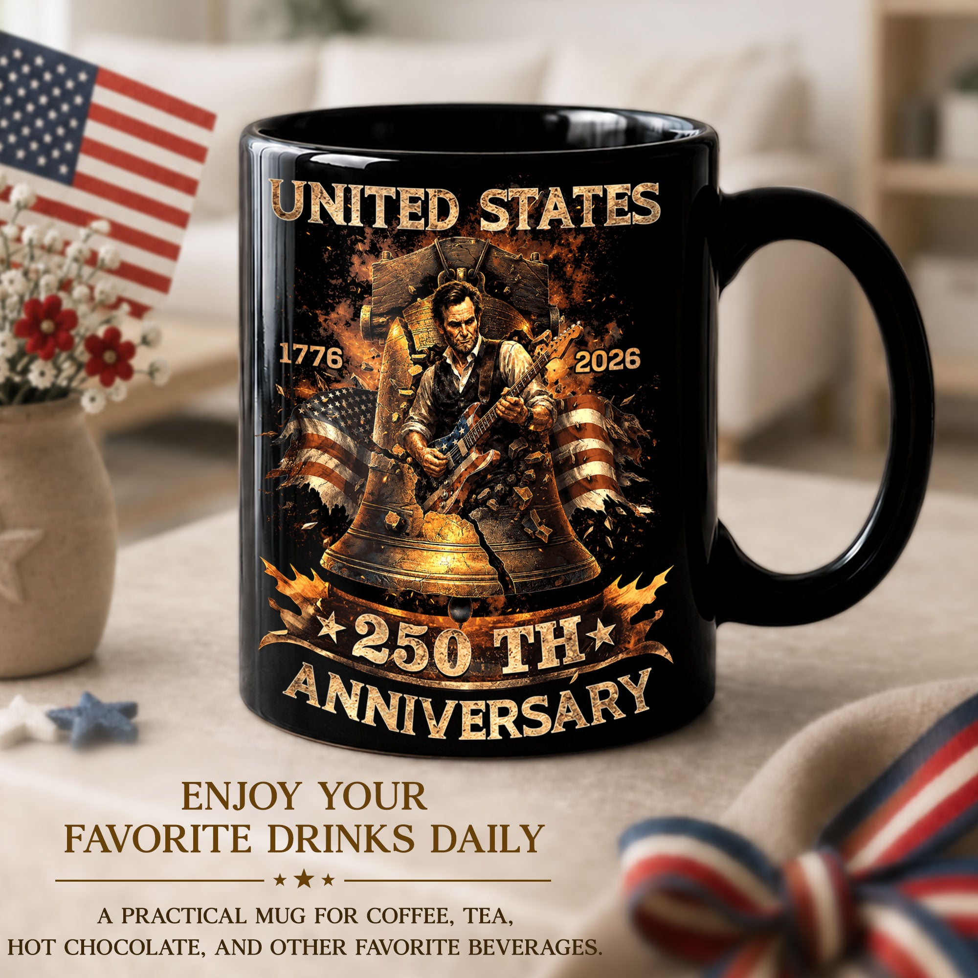 Patriotic Mug 250 Years 1776-2026 United States Liberty Bell Lincoln Rocker Independence