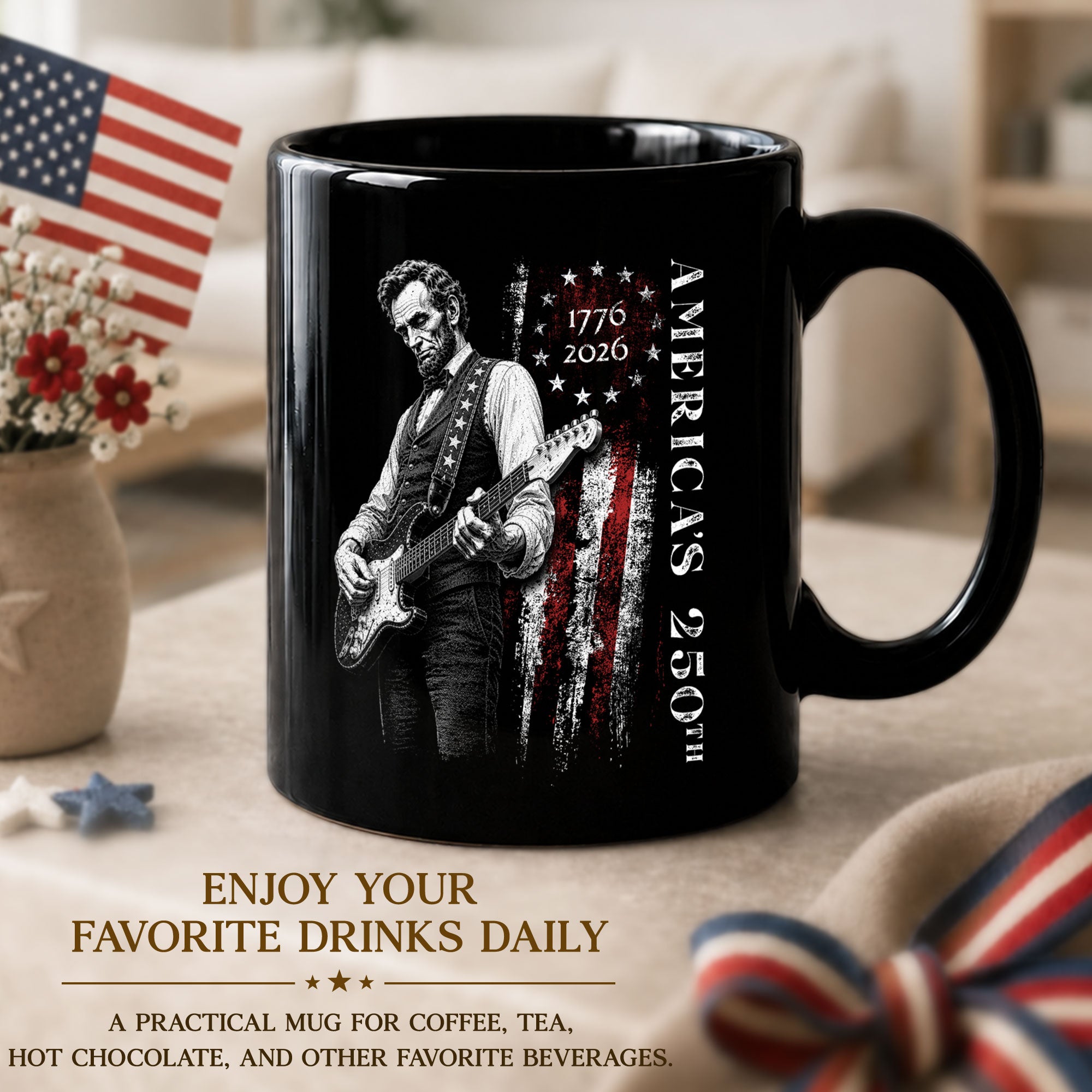 Abraham Lincoln Guitar Player America 250th Anniversary 1776-2026 Patriotic Art Mug