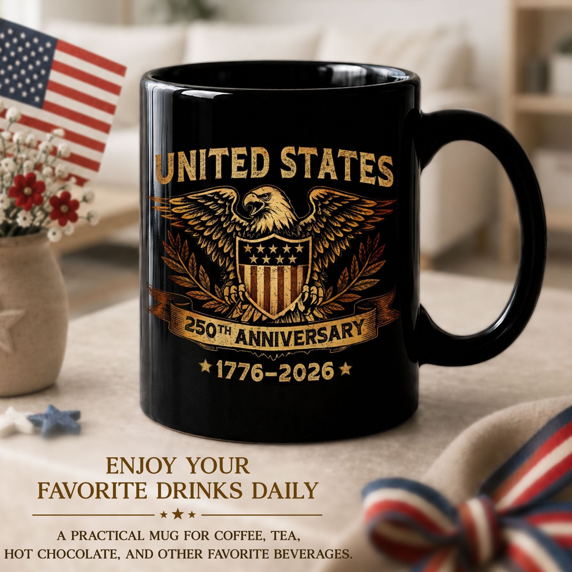 United States 250th Anniversary 1776-2026 Patriotic Eagle Shield Commemorative Mug - Rust Field Wear