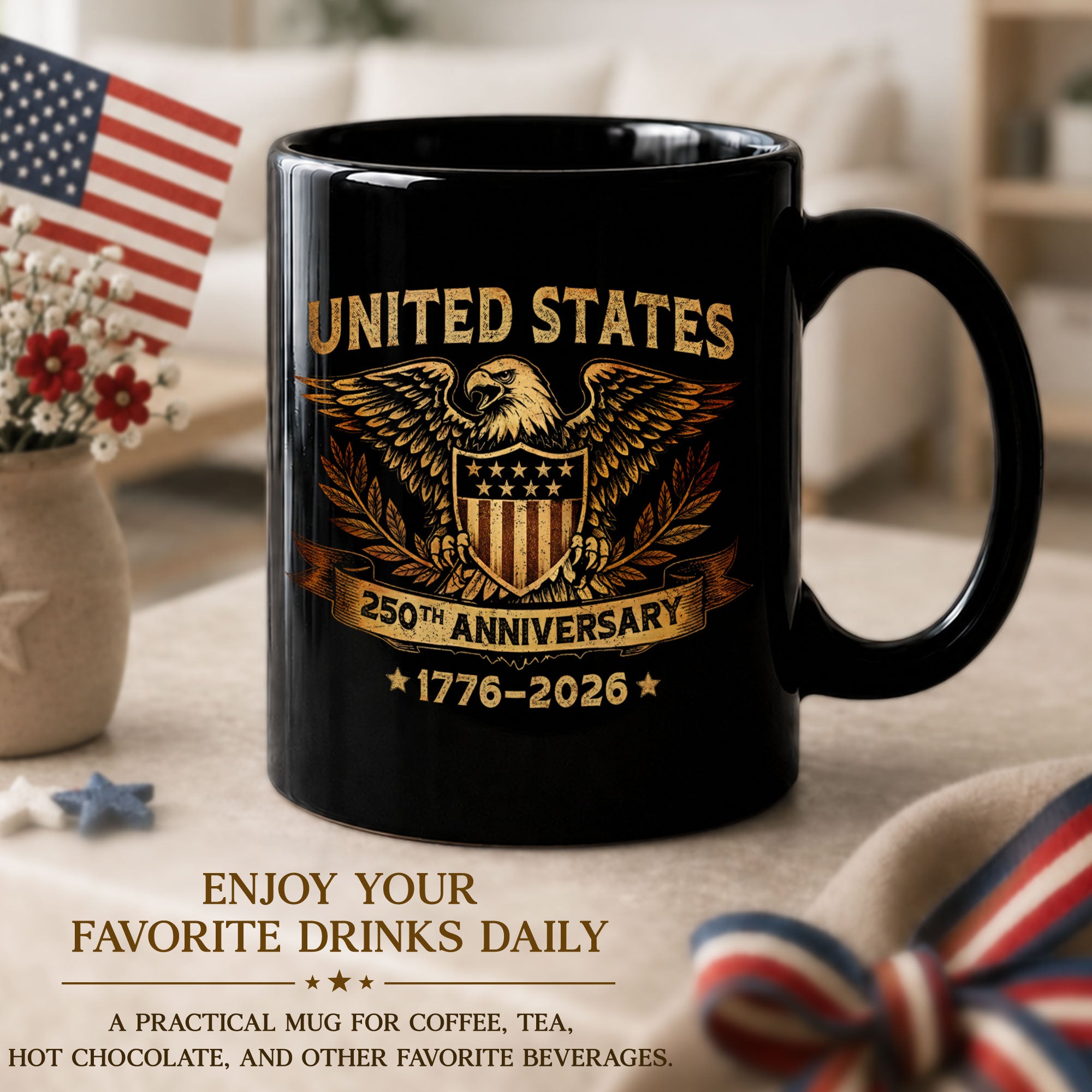 United States 250th Anniversary 1776-2026 Patriotic Eagle Shield Commemorative Mug